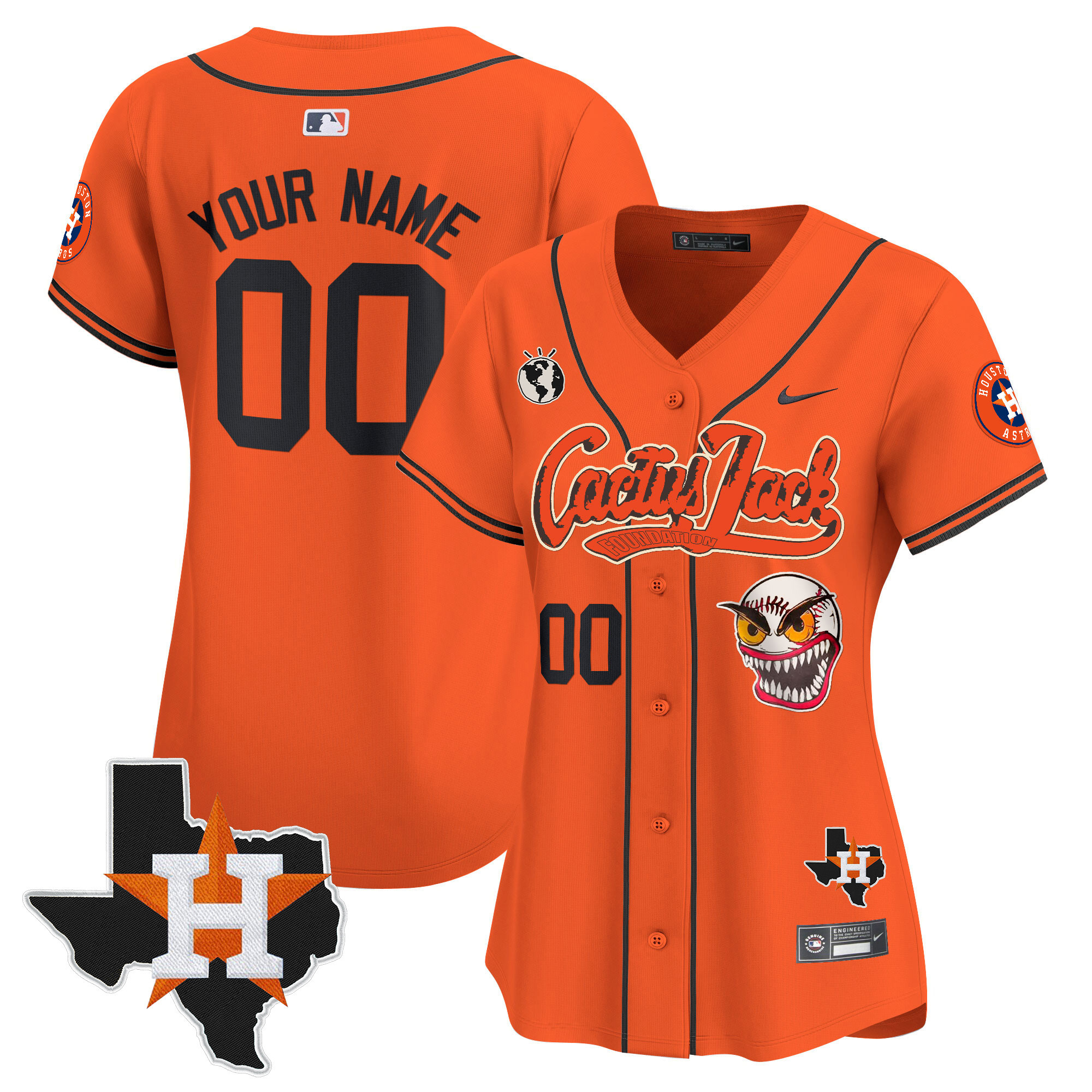 Houston Astros Cactus Jack Patch Vapor Premier Limited Custom V6 Orange Jersey - All Stitched