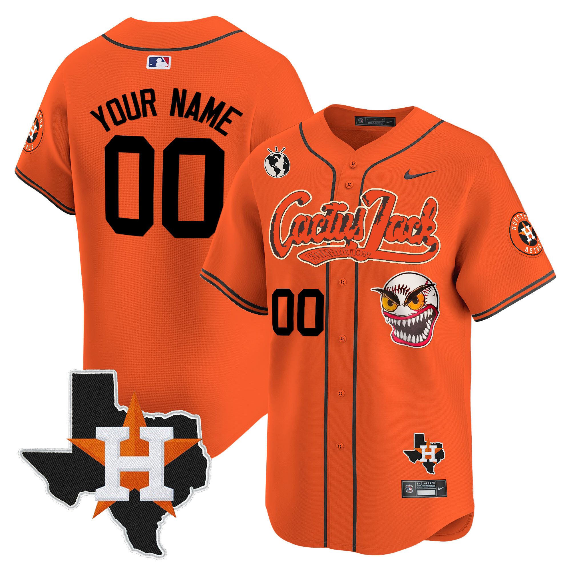Houston Astros Cactus Jack Patch Vapor Premier Limited Custom V6 Orange Jersey - All Stitched