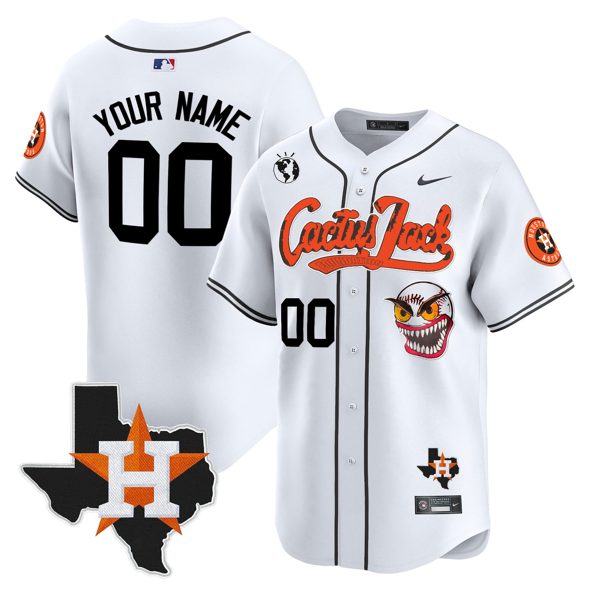 Houston Astros Cactus Jack Patch Vapor Premier Limited Custom V6 White Jersey - All Stitched