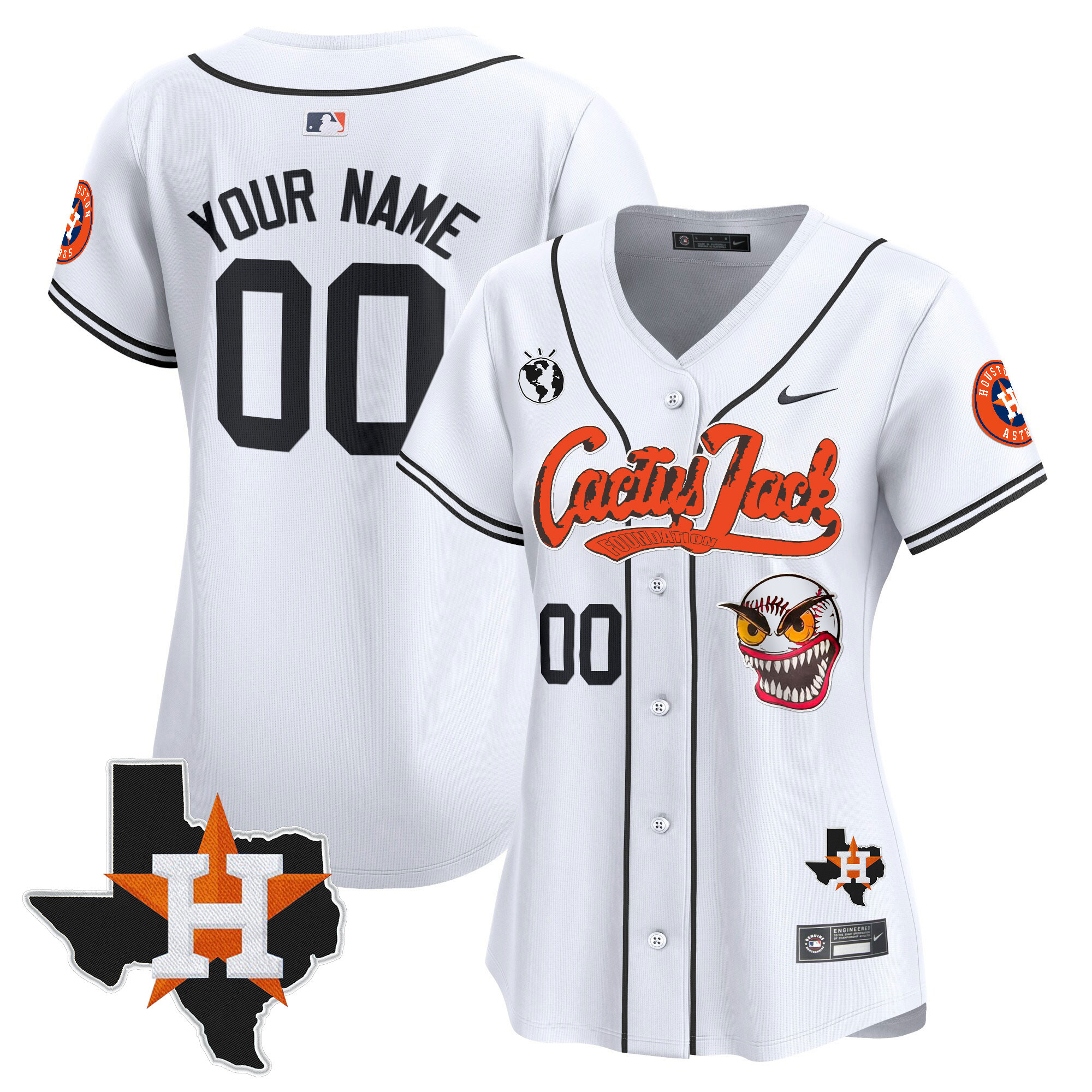 Houston Astros Cactus Jack Patch Vapor Premier Limited Custom V6 White Jersey - All Stitched