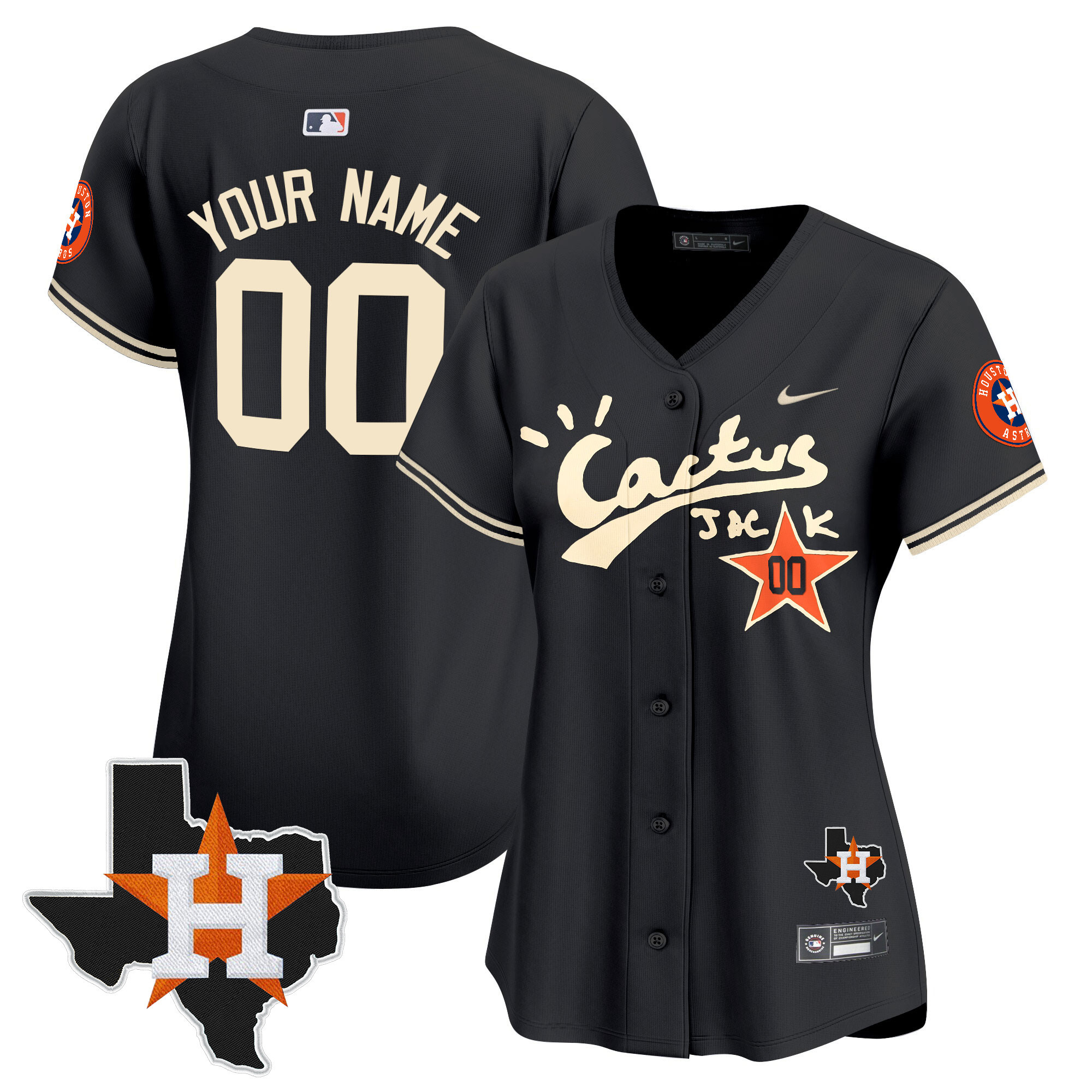 Houston Astros Cactus Jack Patch Vapor Premier Limited Custom V7 Black Jersey - All Stitched