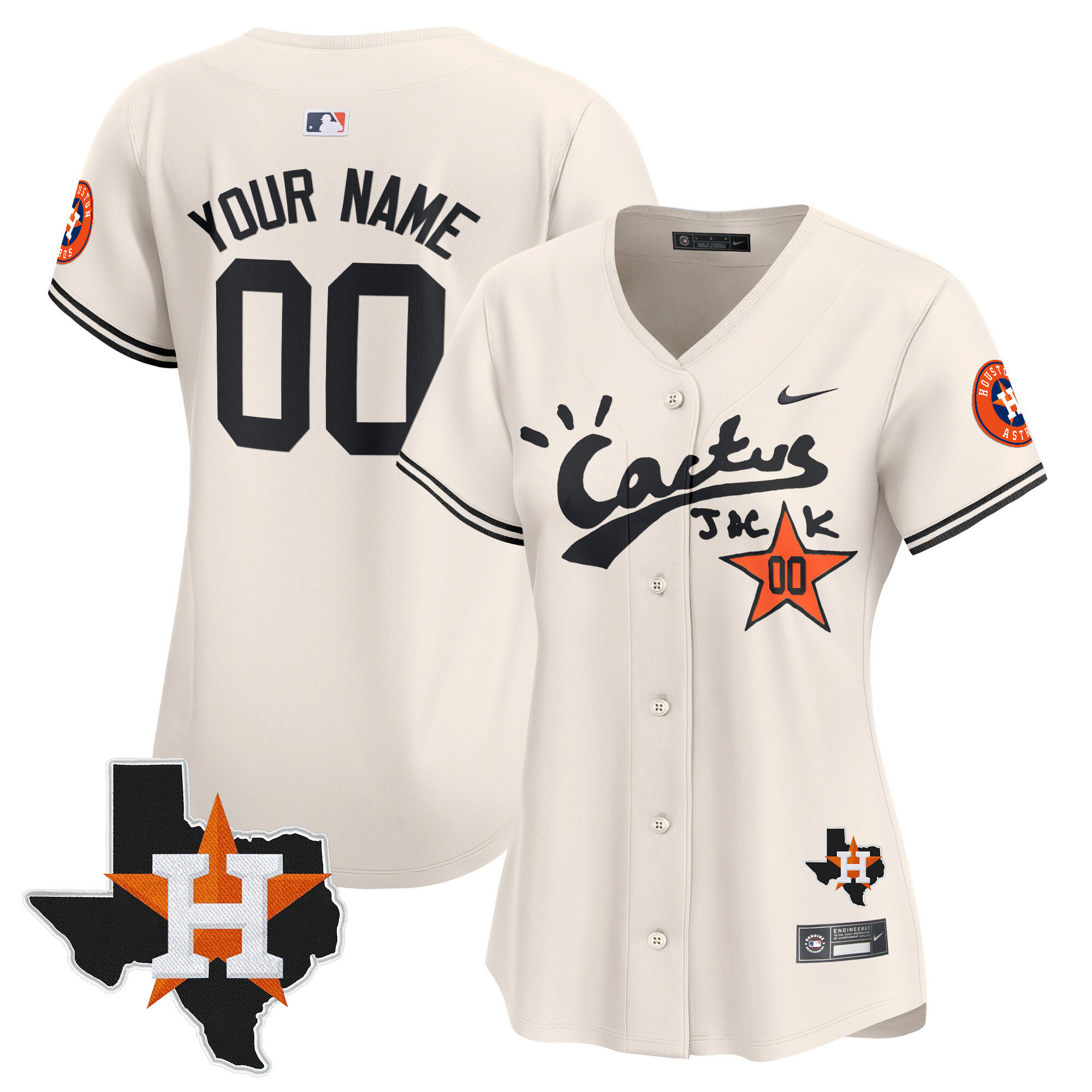 Houston Astros Cactus Jack Patch Vapor Premier Limited Custom V7 Cream Jersey - All Stitched