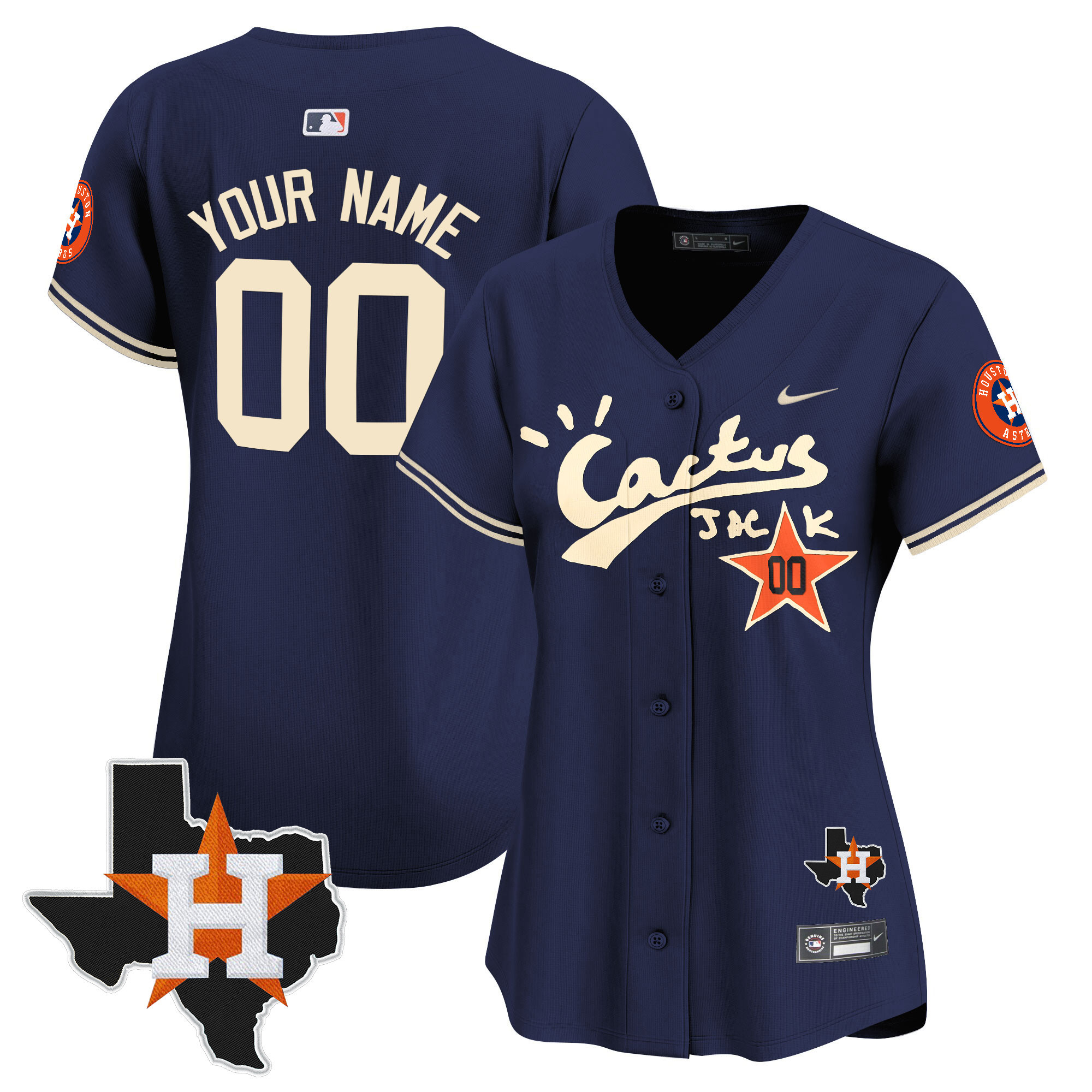 Houston Astros Cactus Jack Patch Vapor Premier Limited Custom V7 Navy Jersey - All Stitched