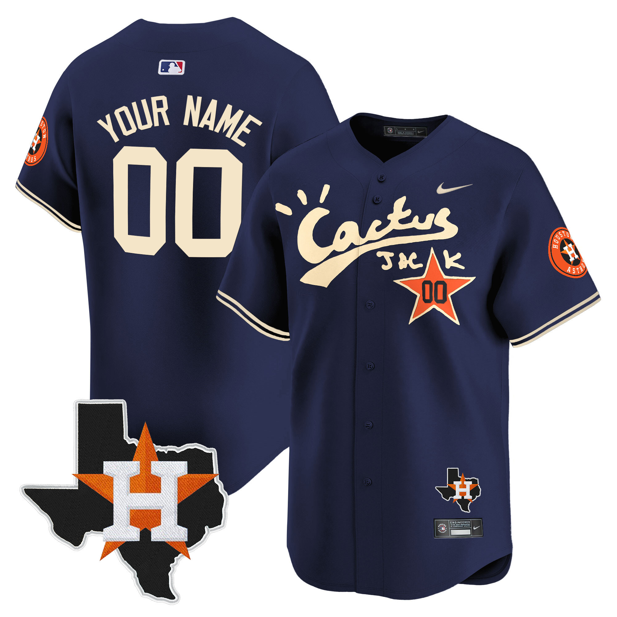 Houston Astros Cactus Jack Patch Vapor Premier Limited Custom V7 Navy Jersey - All Stitched