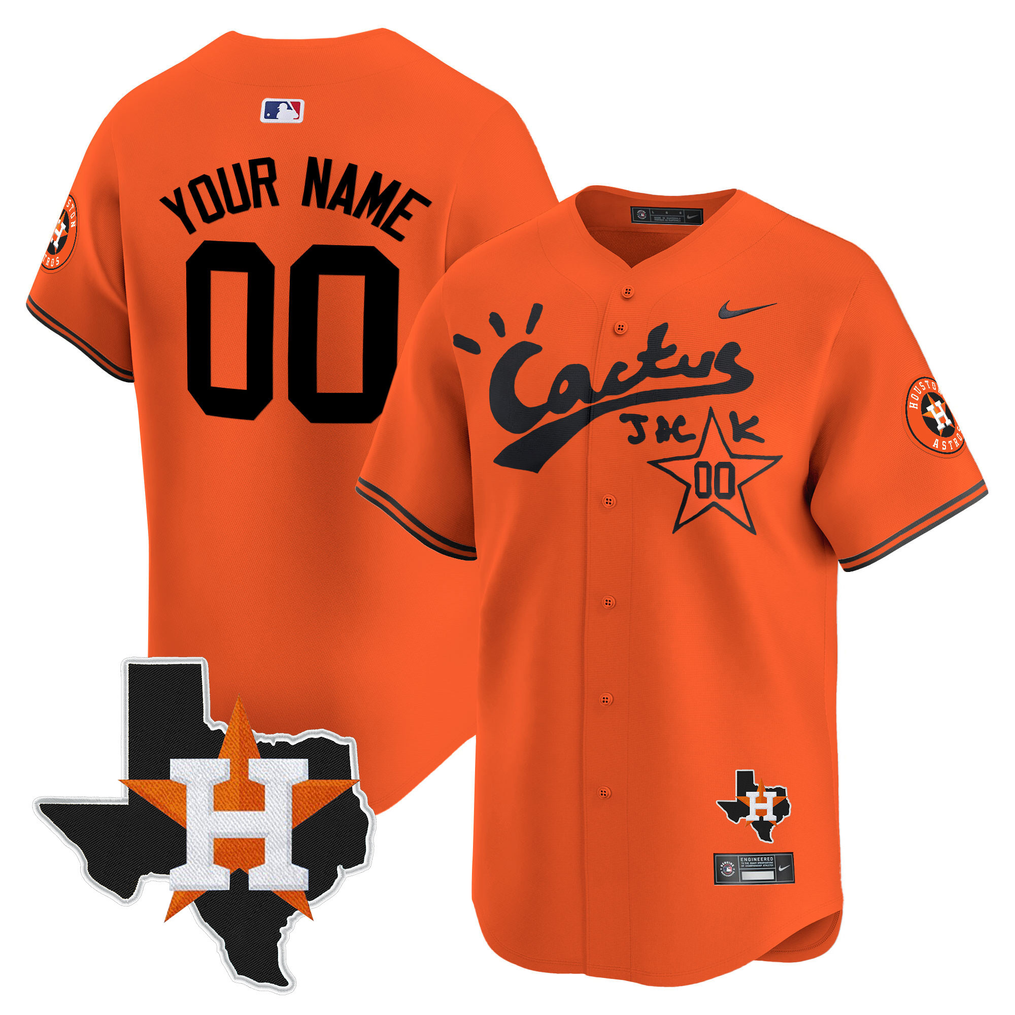 Houston Astros Cactus Jack Patch Vapor Premier Limited Custom V7 Orange Jersey - All Stitched