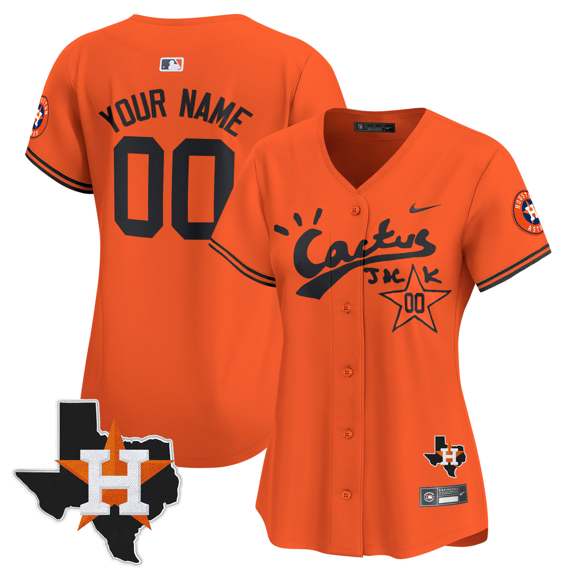Houston Astros Cactus Jack Patch Vapor Premier Limited Custom V7 Orange Jersey - All Stitched