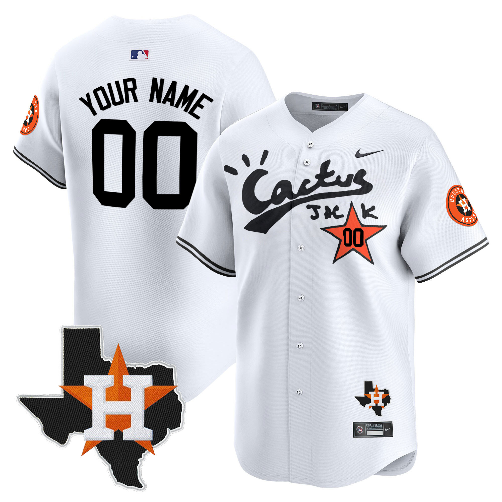 Houston Astros Cactus Jack Patch Vapor Premier Limited Custom V7 White Jersey - All Stitched