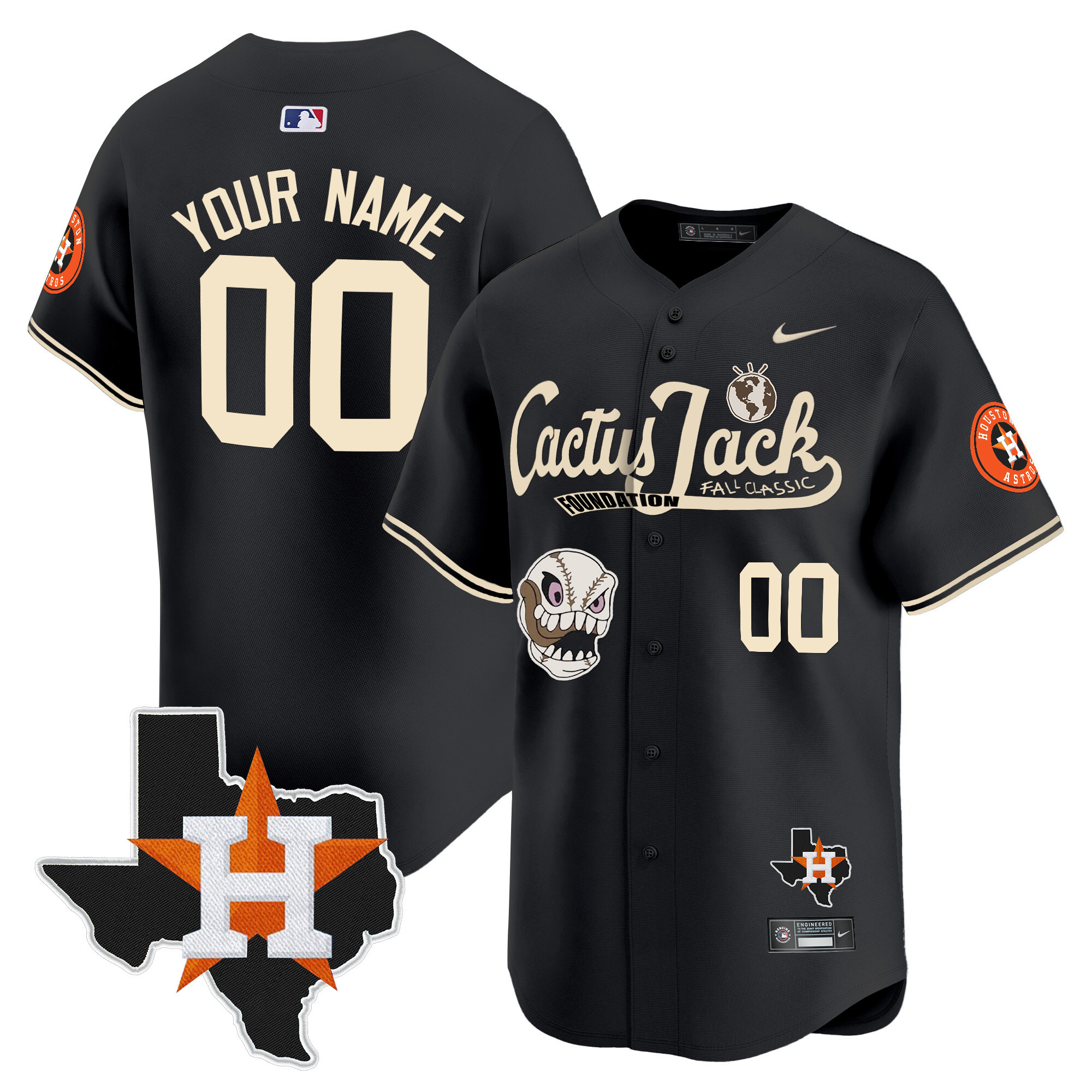 Houston Astros Cactus Jack Patch Vapor Premier Limited Custom V8 Black Jersey - All Stitched