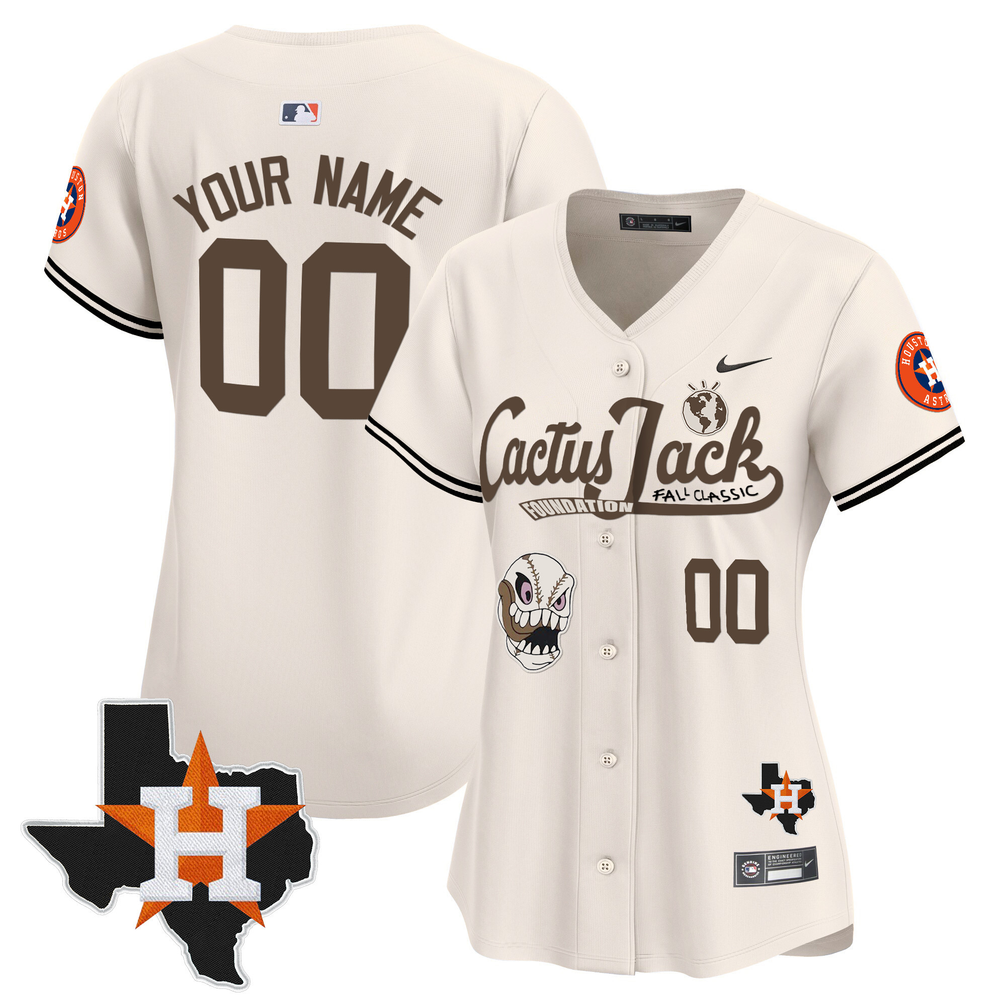 Houston Astros Cactus Jack Patch Vapor Premier Limited Custom V8 Cream Jersey - All Stitched