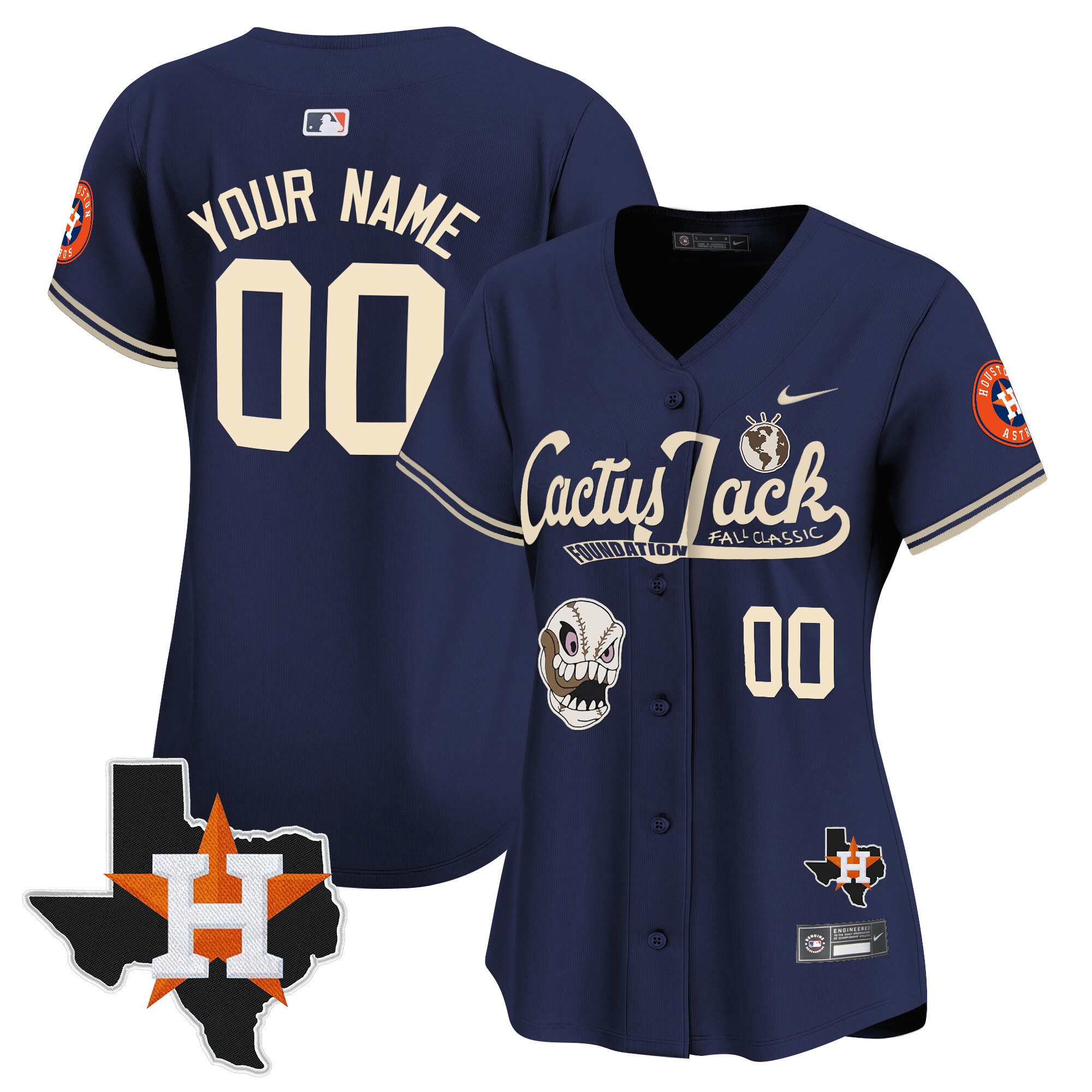 Houston Astros Cactus Jack Patch Vapor Premier Limited Custom V8 Navy Jersey - All Stitched