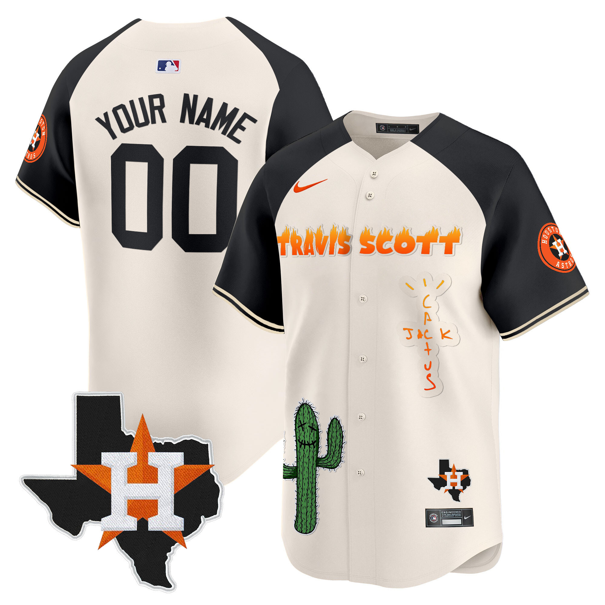 Houston Astros Cactus Jack Patch Vapor Premier Limited Custom V9 Cream Alternate Jersey - All Stitched
