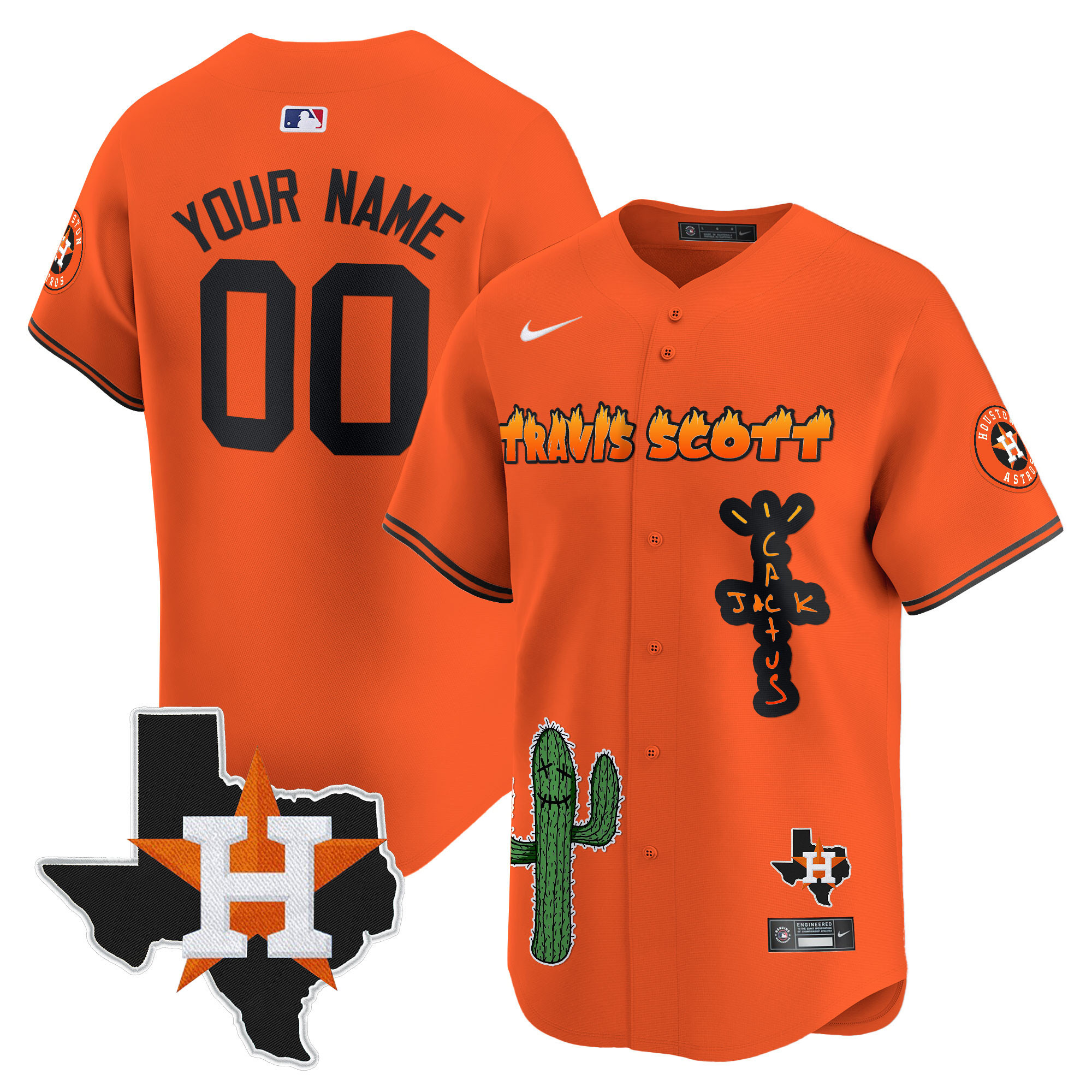 Houston Astros Cactus Jack Patch Vapor Premier Limited Custom V9 Orange Jersey - All Stitched