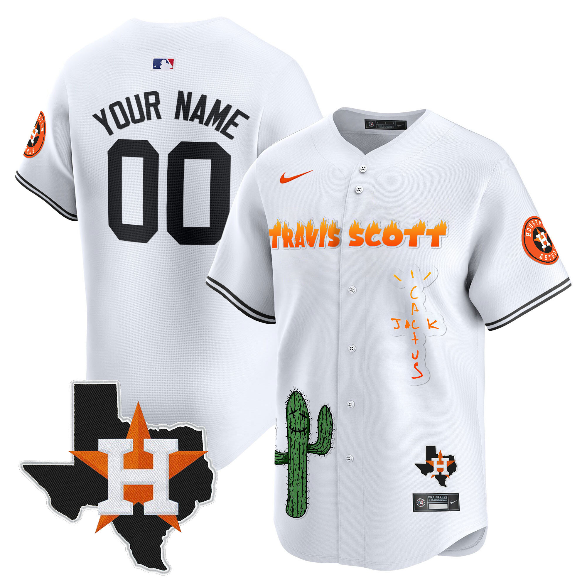 Houston Astros Cactus Jack Patch Vapor Premier Limited Custom V9 White Jersey - All Stitched