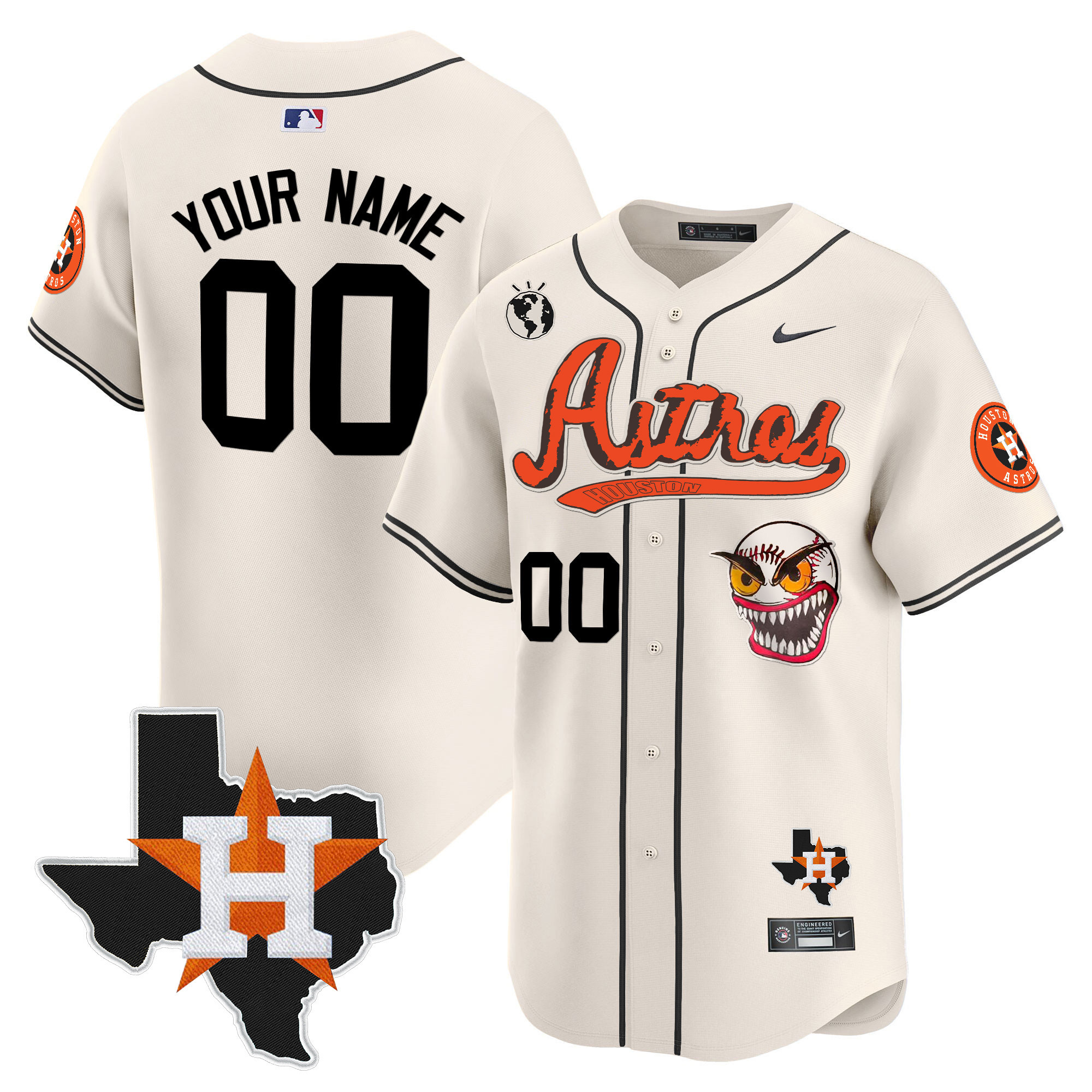 Houston Astros Cactus Jack Style Vapor Premier Limited Custom V2 Cream Jersey - All Stitched