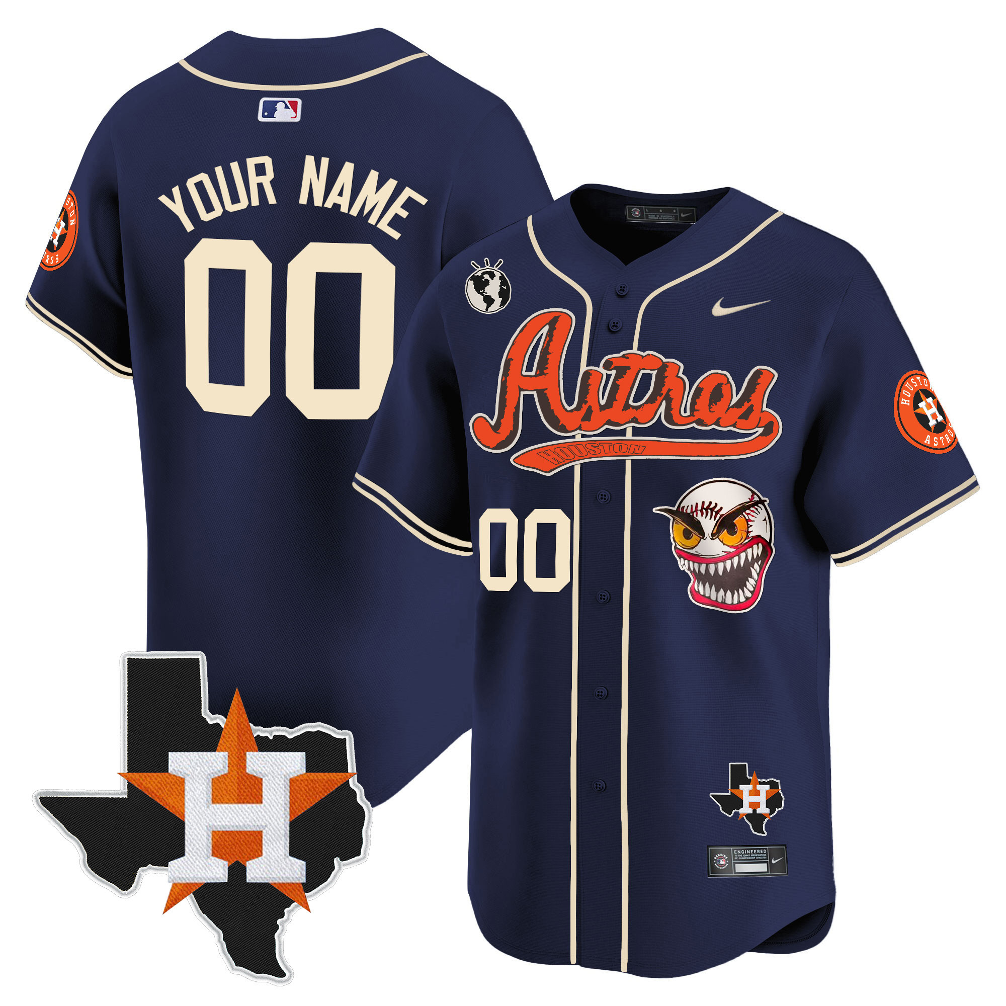Houston Astros Cactus Jack Style Vapor Premier Limited Custom V2 Navy Jersey - All Stitched