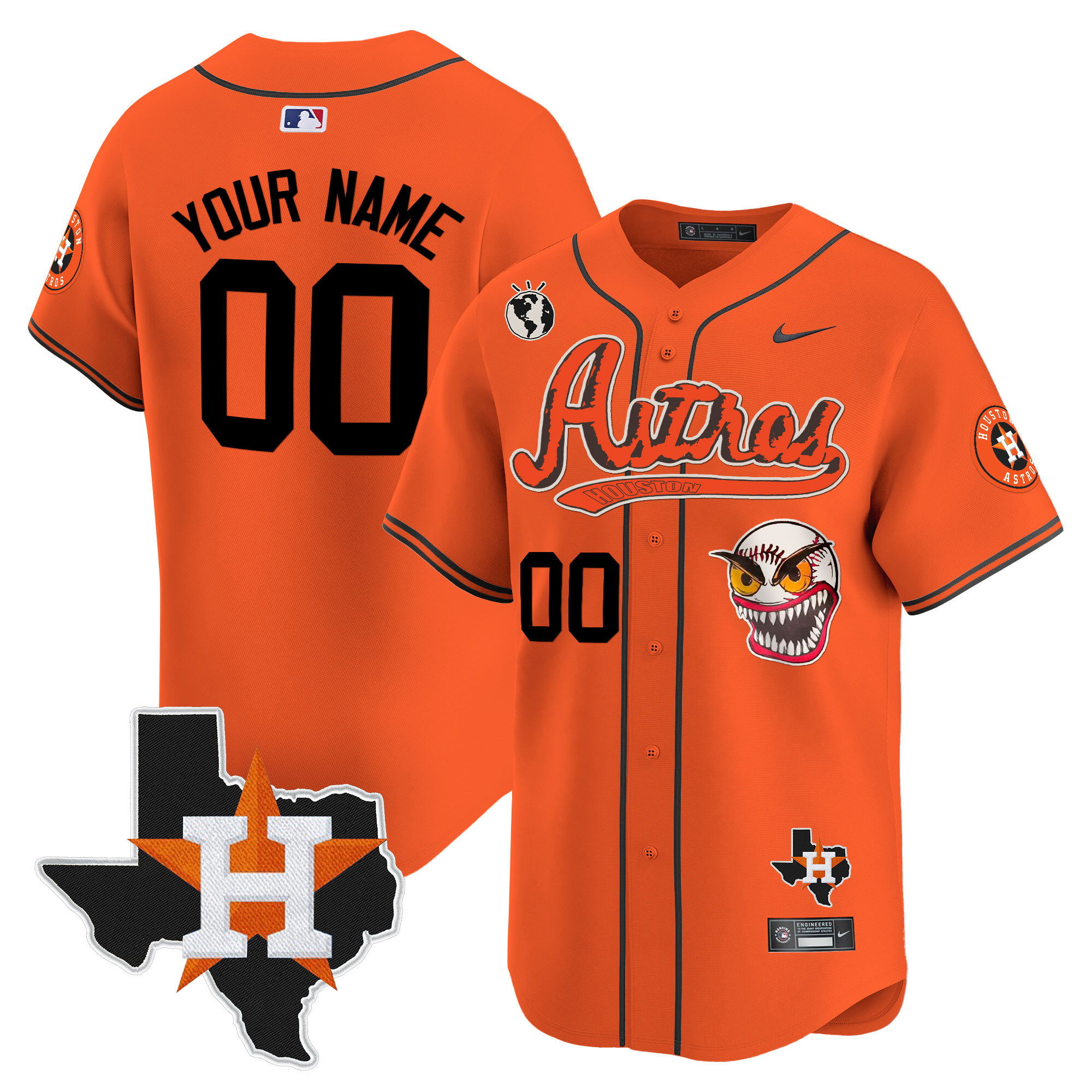 Houston Astros Cactus Jack Style Vapor Premier Limited Custom V2 Orange Jersey - All Stitched