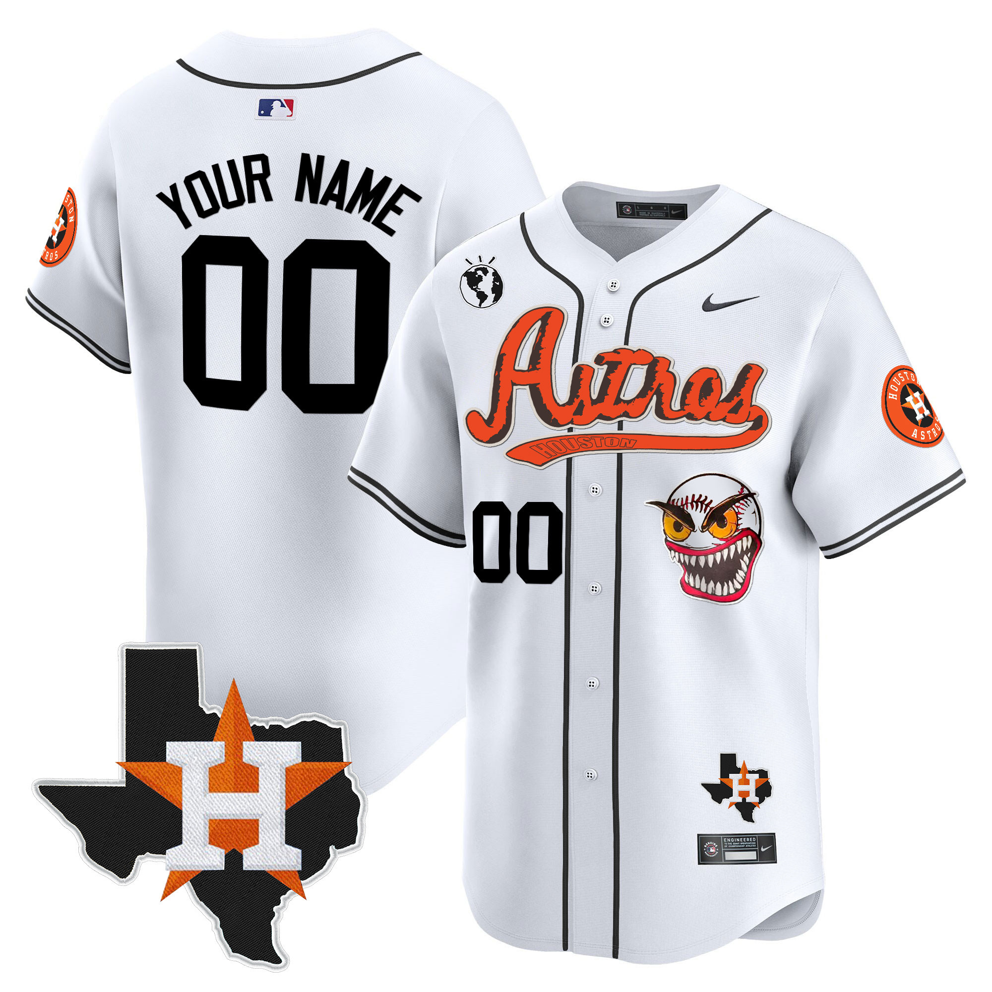 Houston Astros Cactus Jack Style Vapor Premier Limited Custom V2 White Jersey - All Stitched