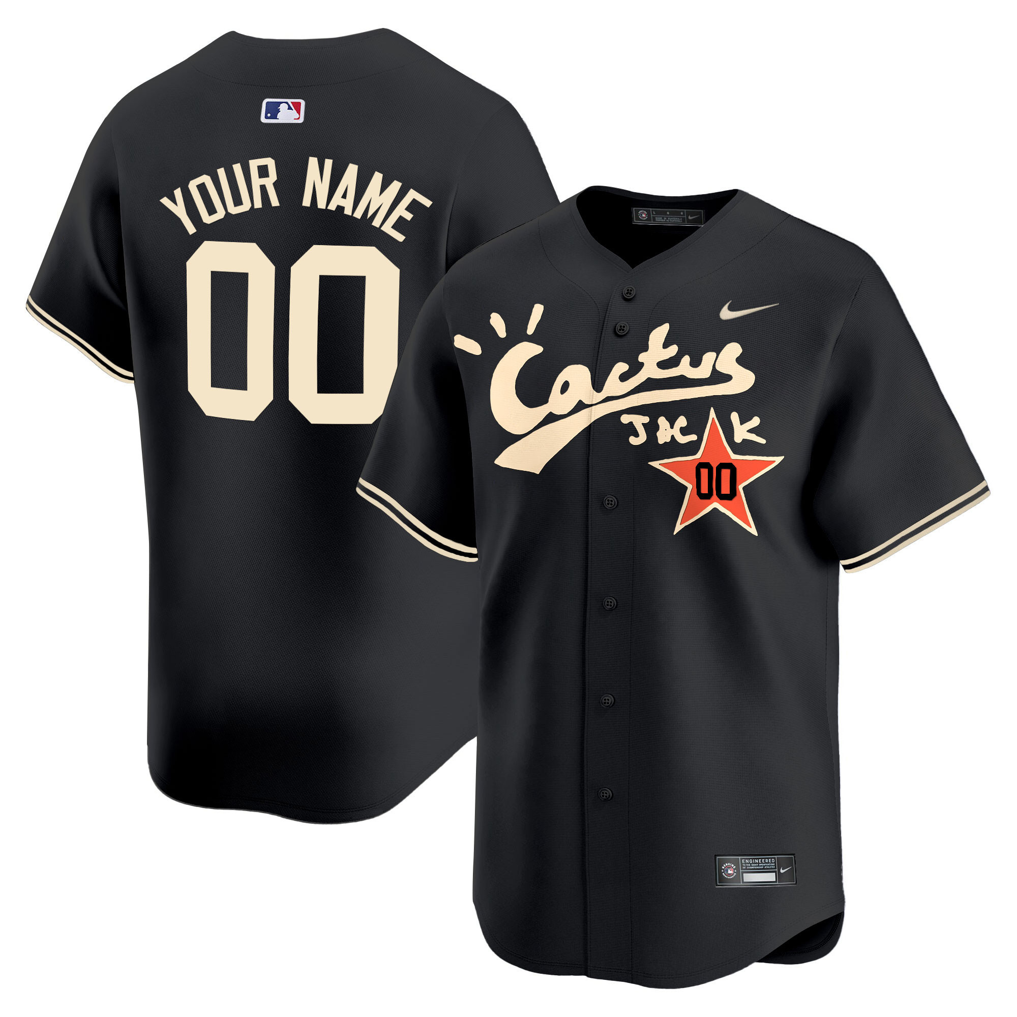 Houston Astros Cactus Jack Vapor Premier Limited Custom V2 Black Jersey - All Stitched