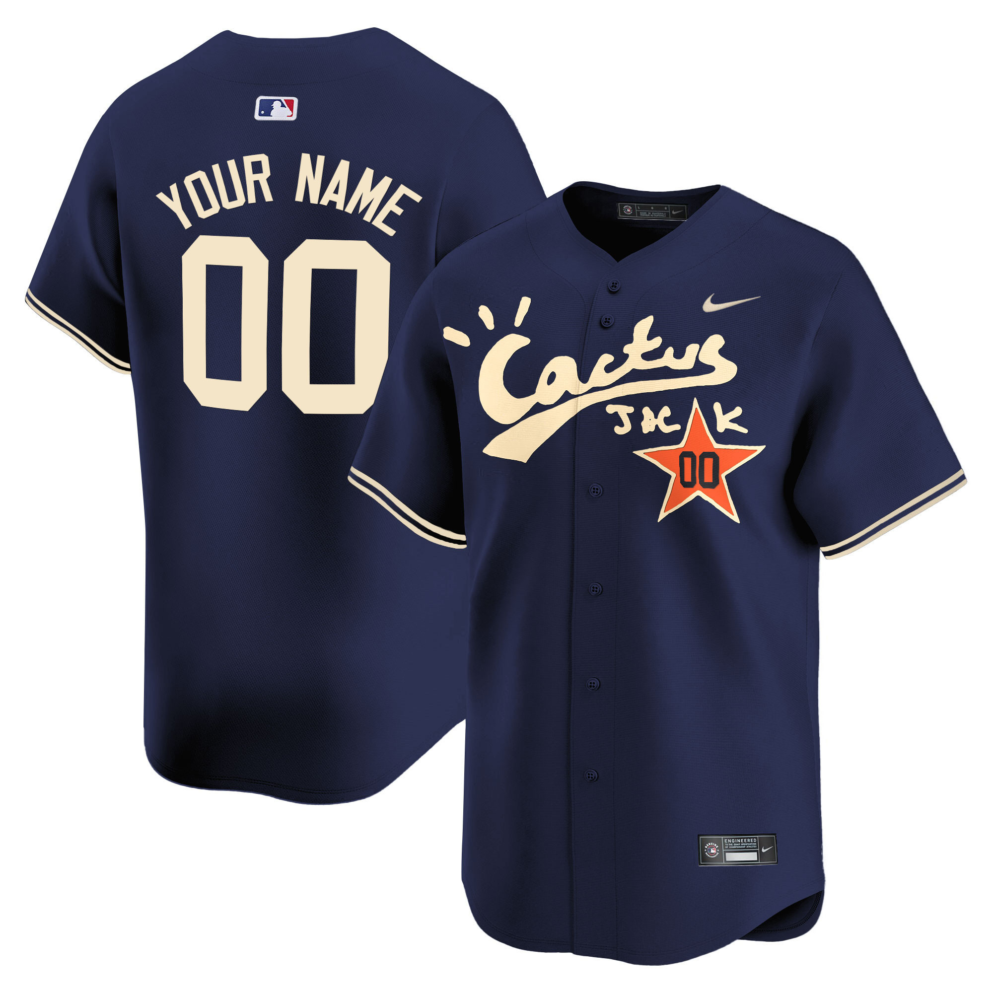 Houston Astros Cactus Jack Vapor Premier Limited Custom V2 Navy Jersey - All Stitched