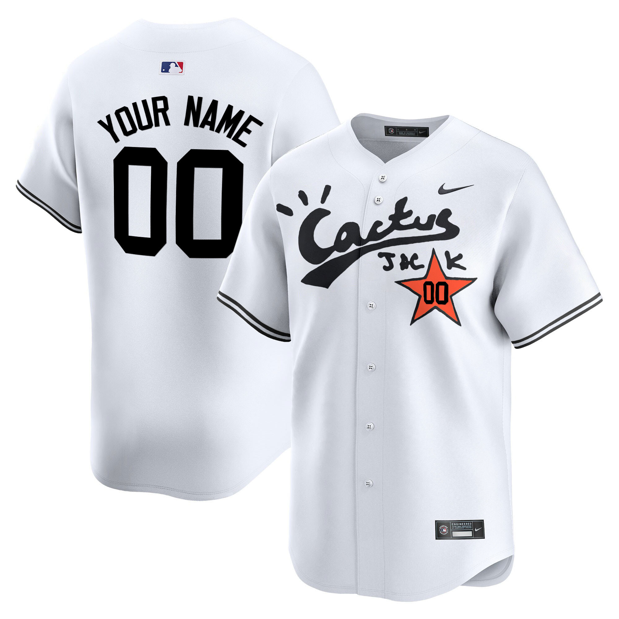 Houston Astros Cactus Jack Vapor Premier Limited Custom V2 White Jersey - All Stitched