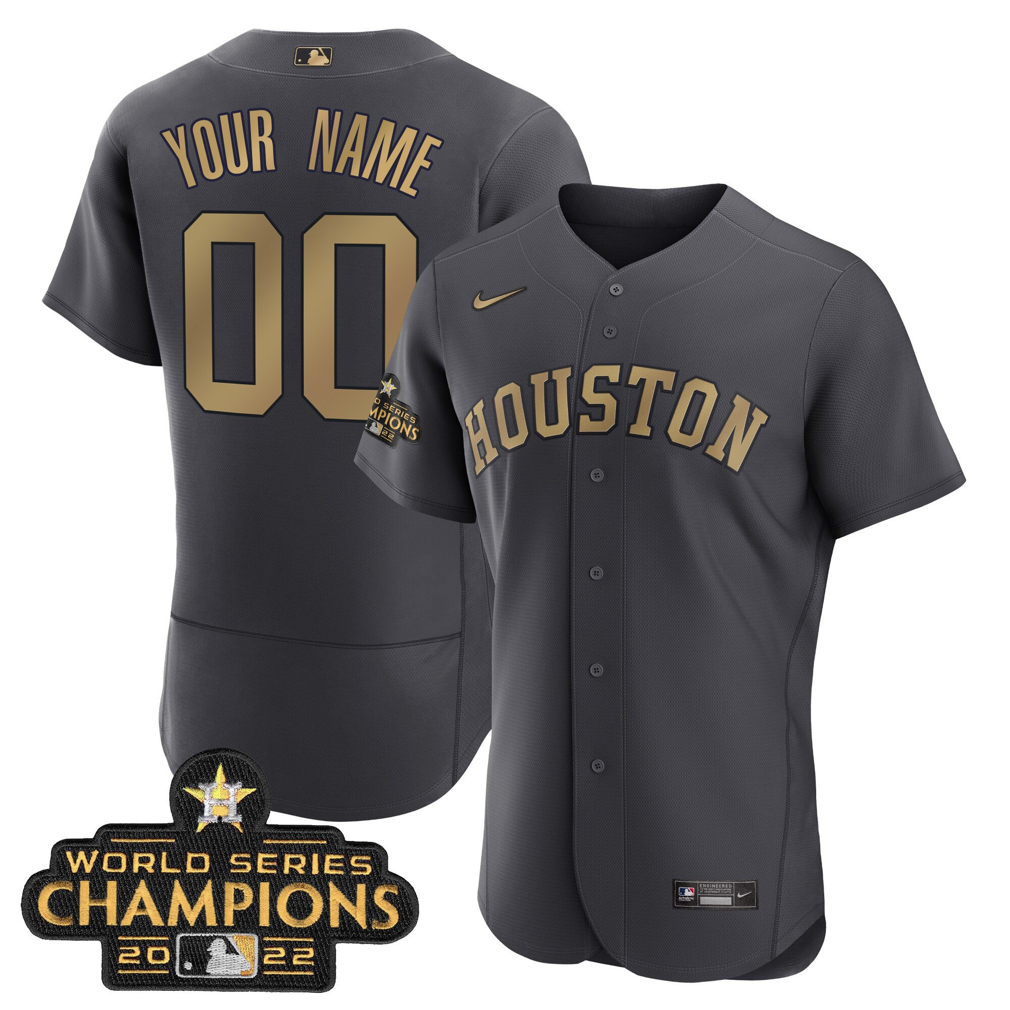 Houston Astros Charcoal 2023 Champions Custom Jersey - All Stitched