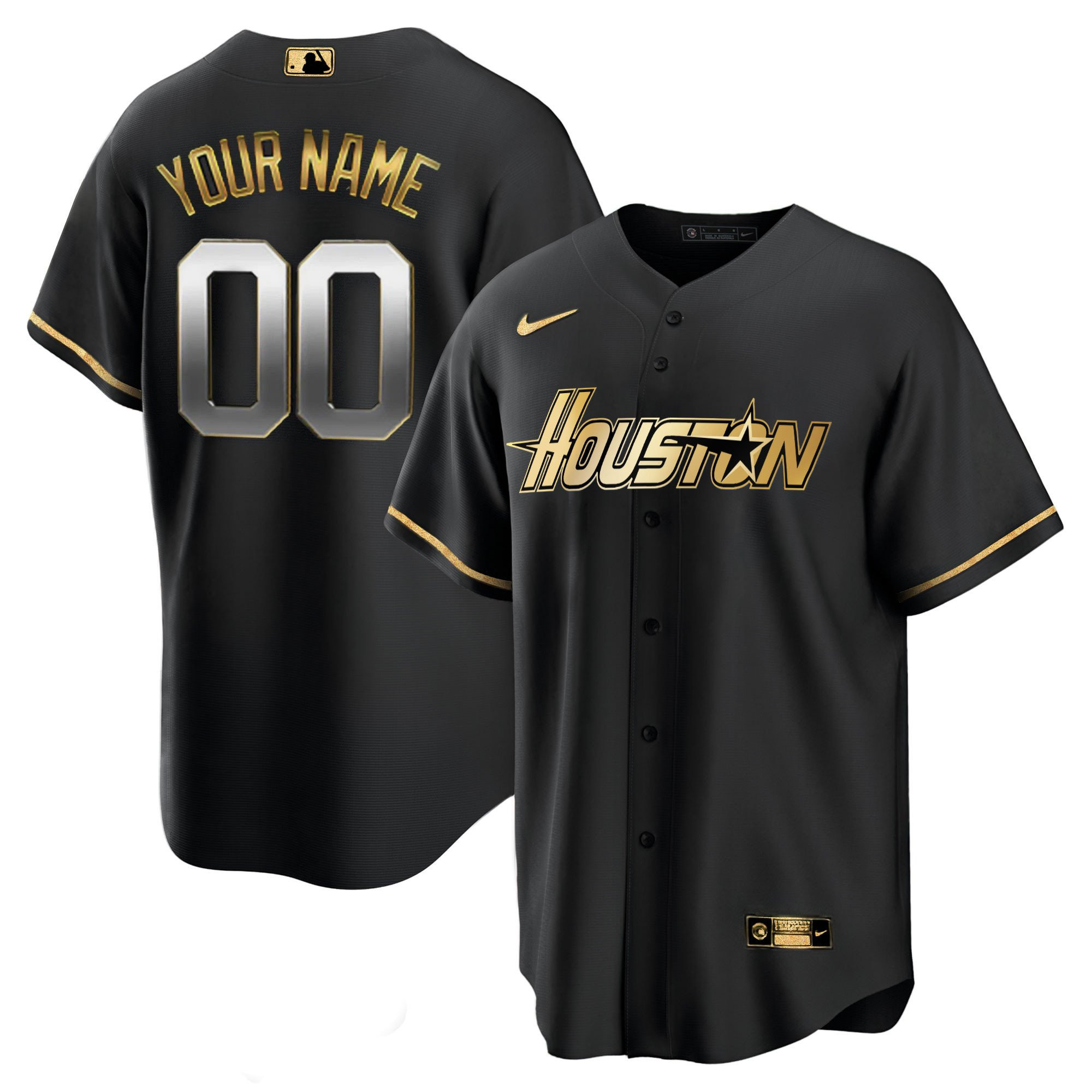 Houston Astros Gray & Black Gold Special Custom Cool Black Jersey - All Stitched