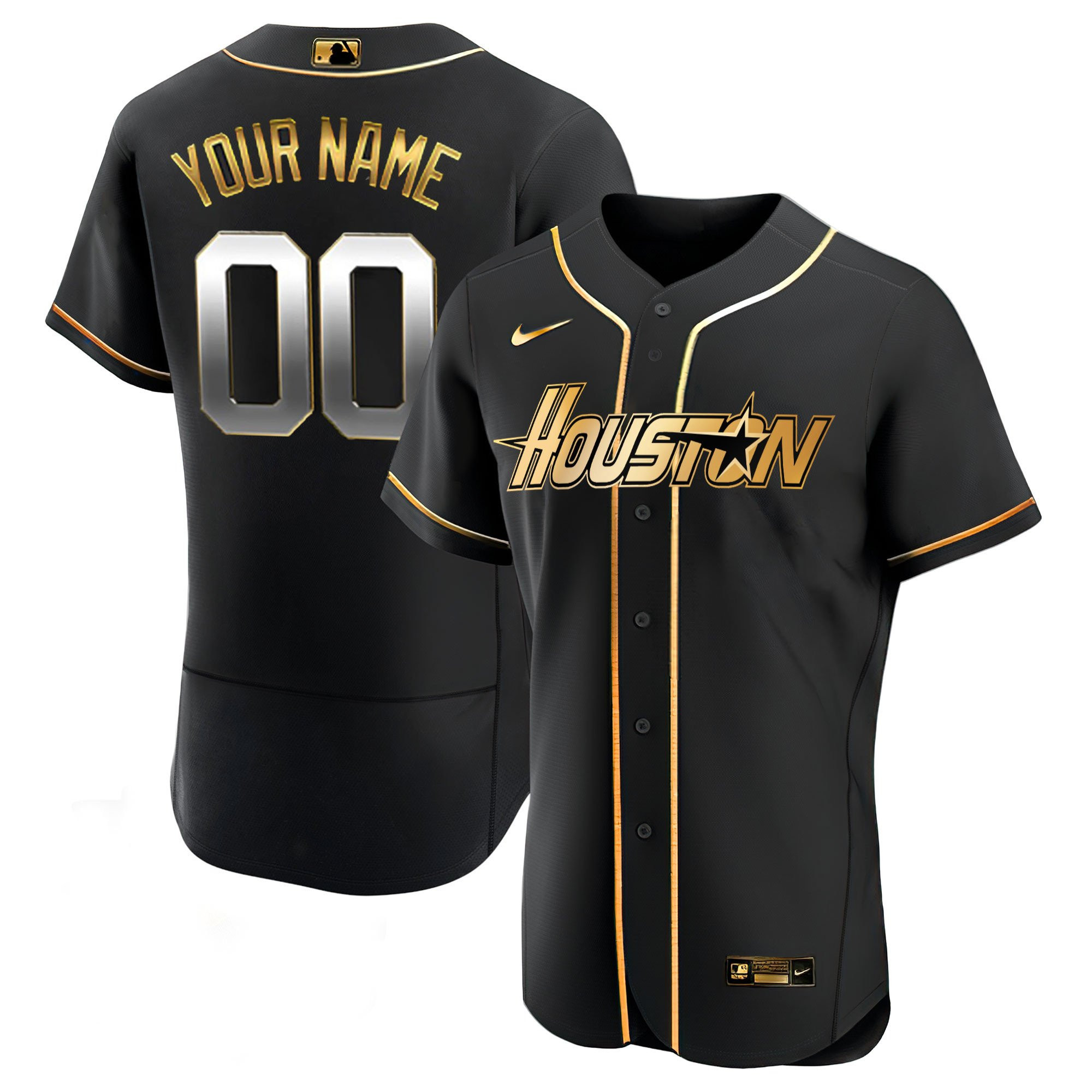 Houston Astros Gray & Black Gold Special Custom Flex Black Jersey - All Stitched