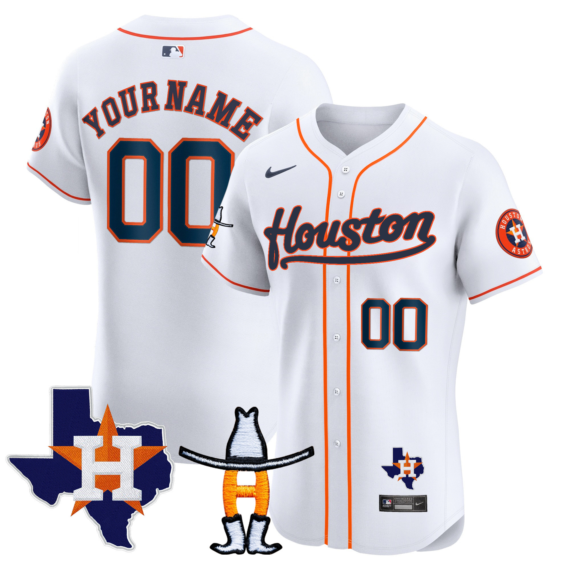 Houston Astros Houston Rodeo Patch Vapor Premier Elite Custom Home Jersey - All Stitched