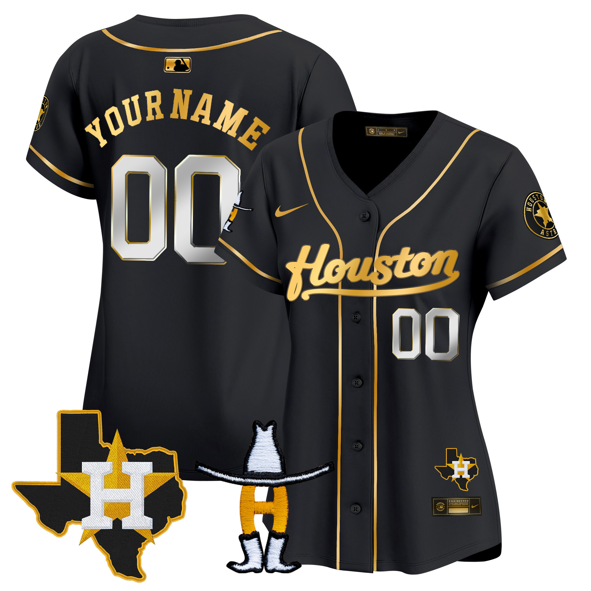 Houston Astros Houston Rodeo Patch Vapor Premier Limited Custom Black Gold Jersey - All Stitched