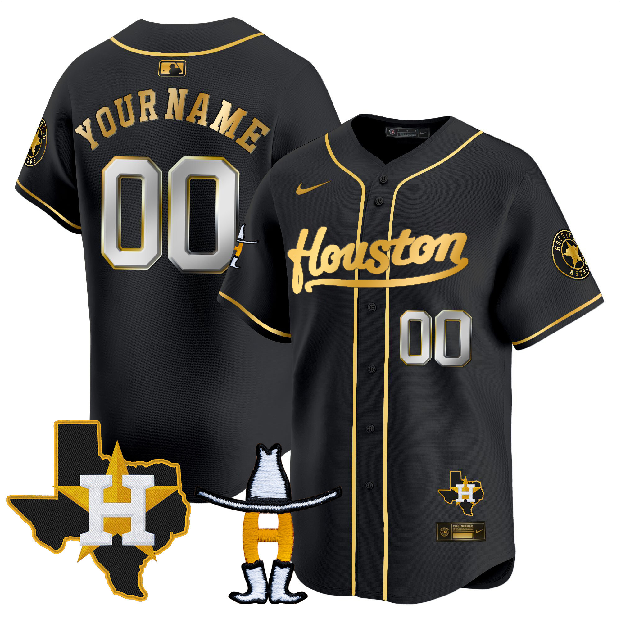 Houston Astros Houston Rodeo Patch Vapor Premier Limited Custom Black Gold Jersey - All Stitched