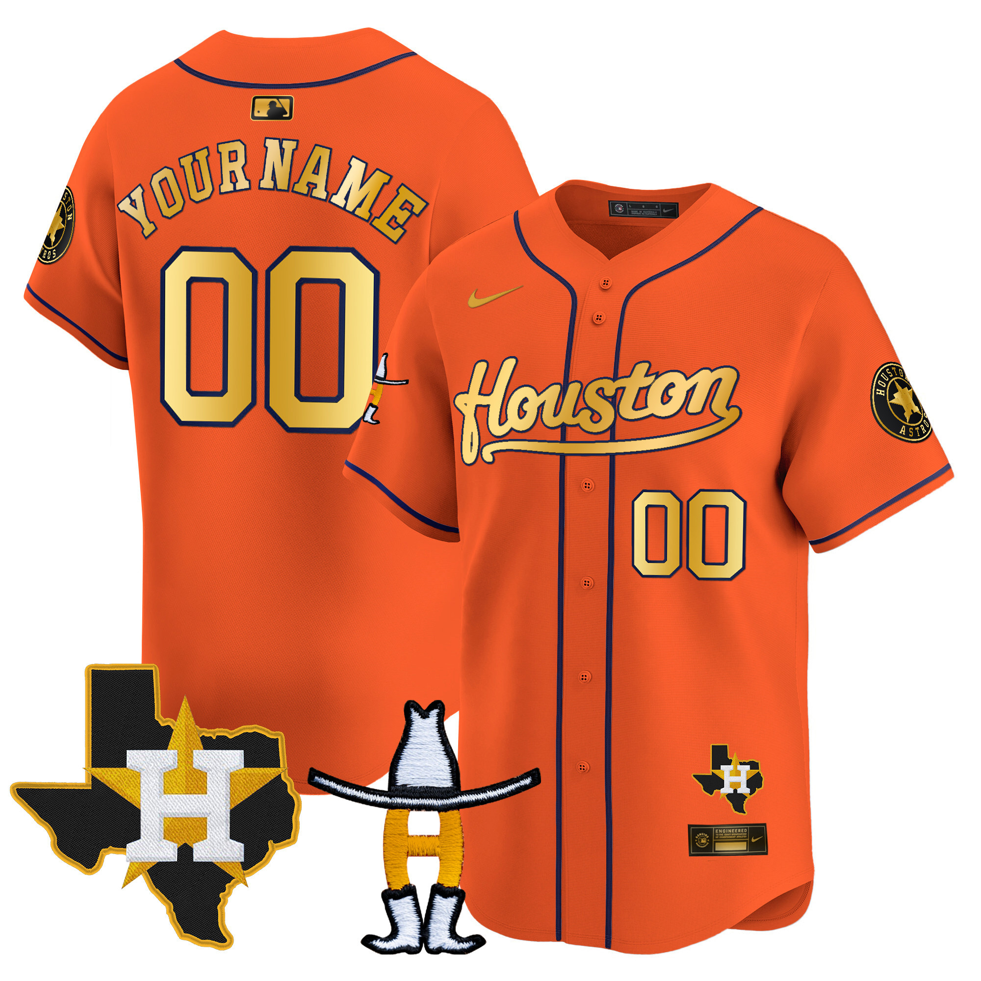 Houston Astros Houston Rodeo Patch Vapor Premier Limited Custom Orange Gold Jersey - All Stitched