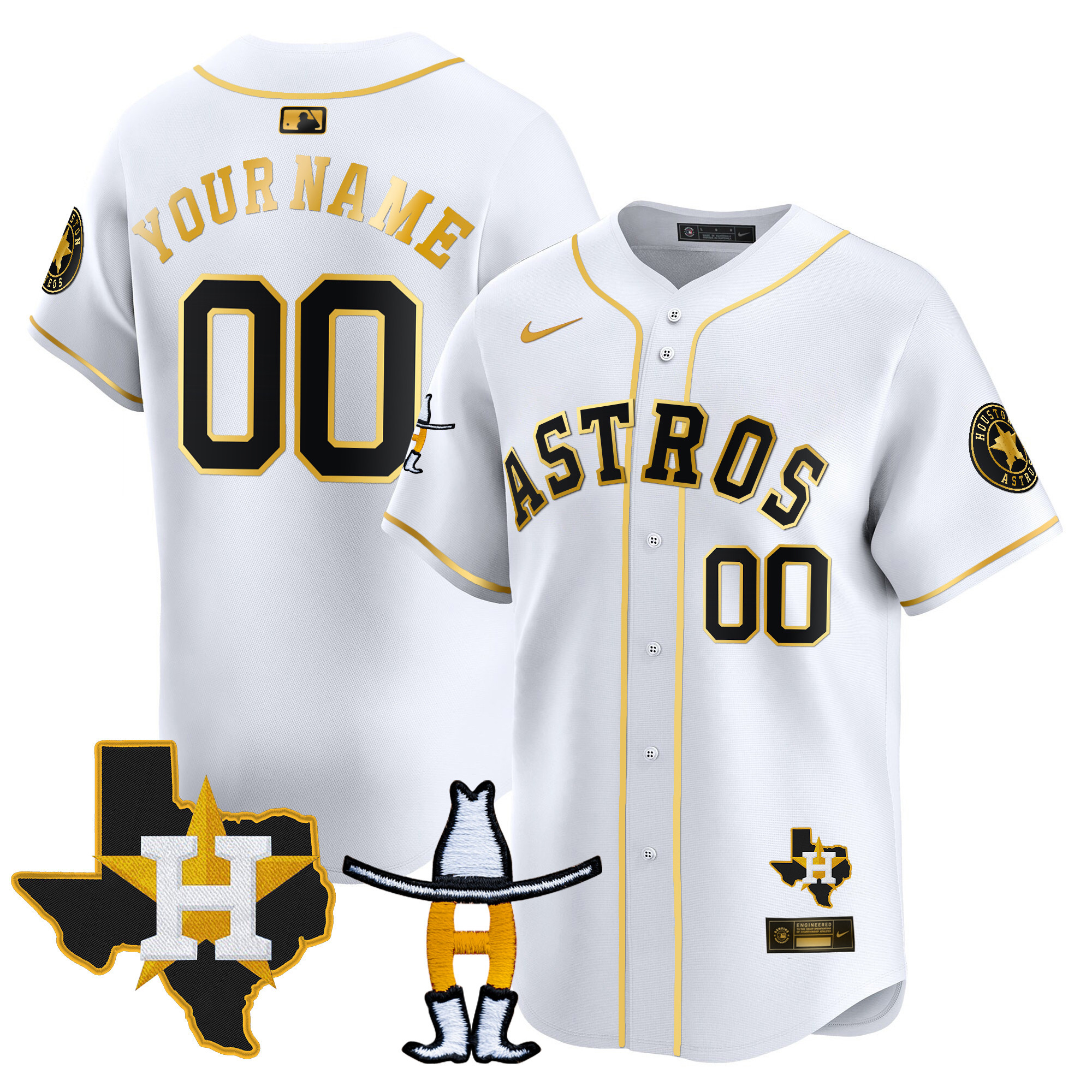 Houston Astros Houston Rodeo Patch Vapor Premier Limited Custom V2 White Gold Jersey - All Stitched