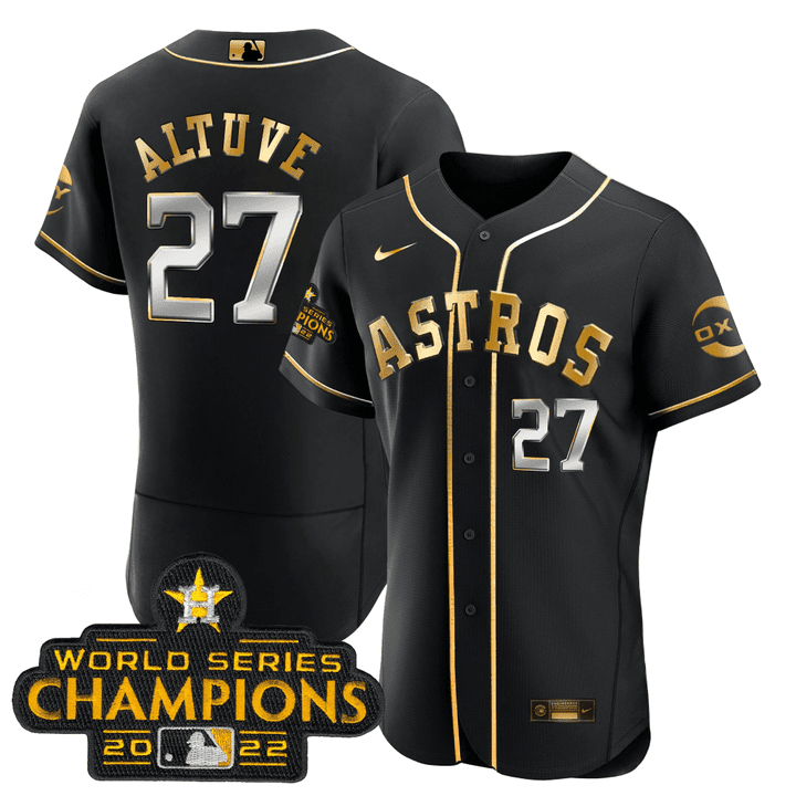 Houston Astros José Altuve Black Gold Rush Flex Base Jersey - All Stitched