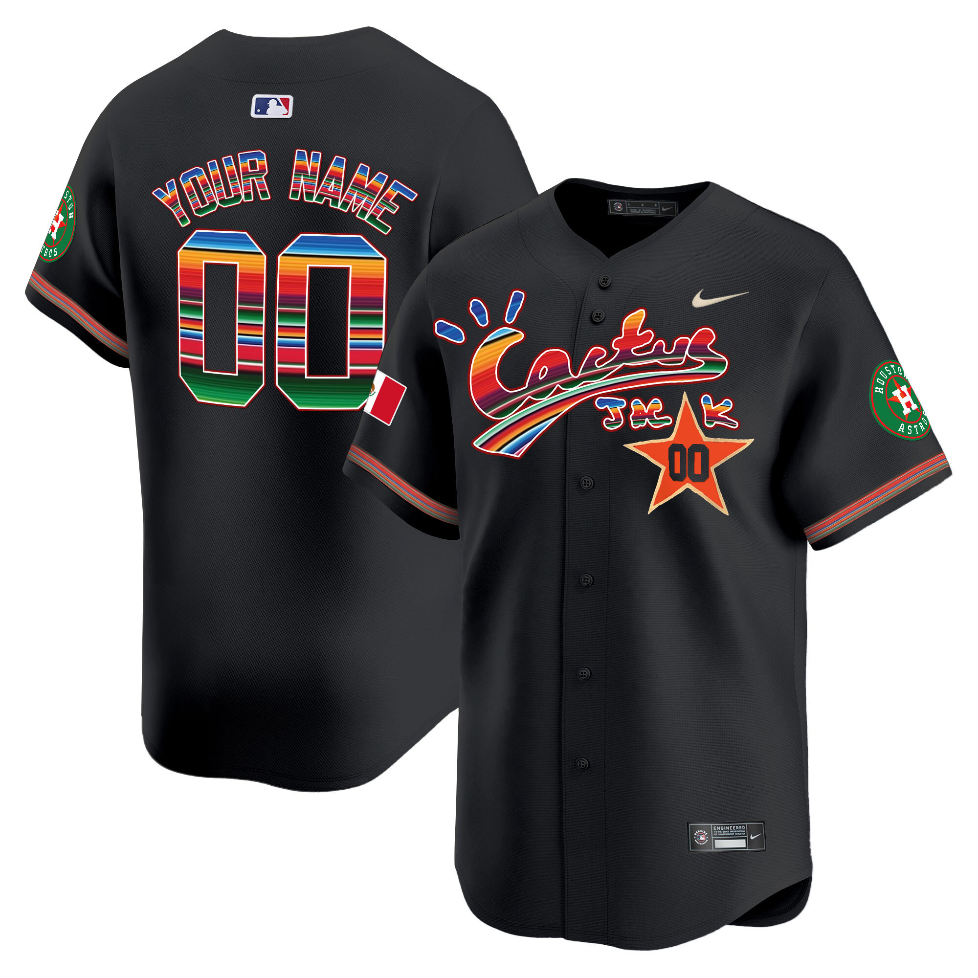 Houston Astros Mexico Cactus Jack Vapor Premier Limited Custom Black Jersey - All Stitched