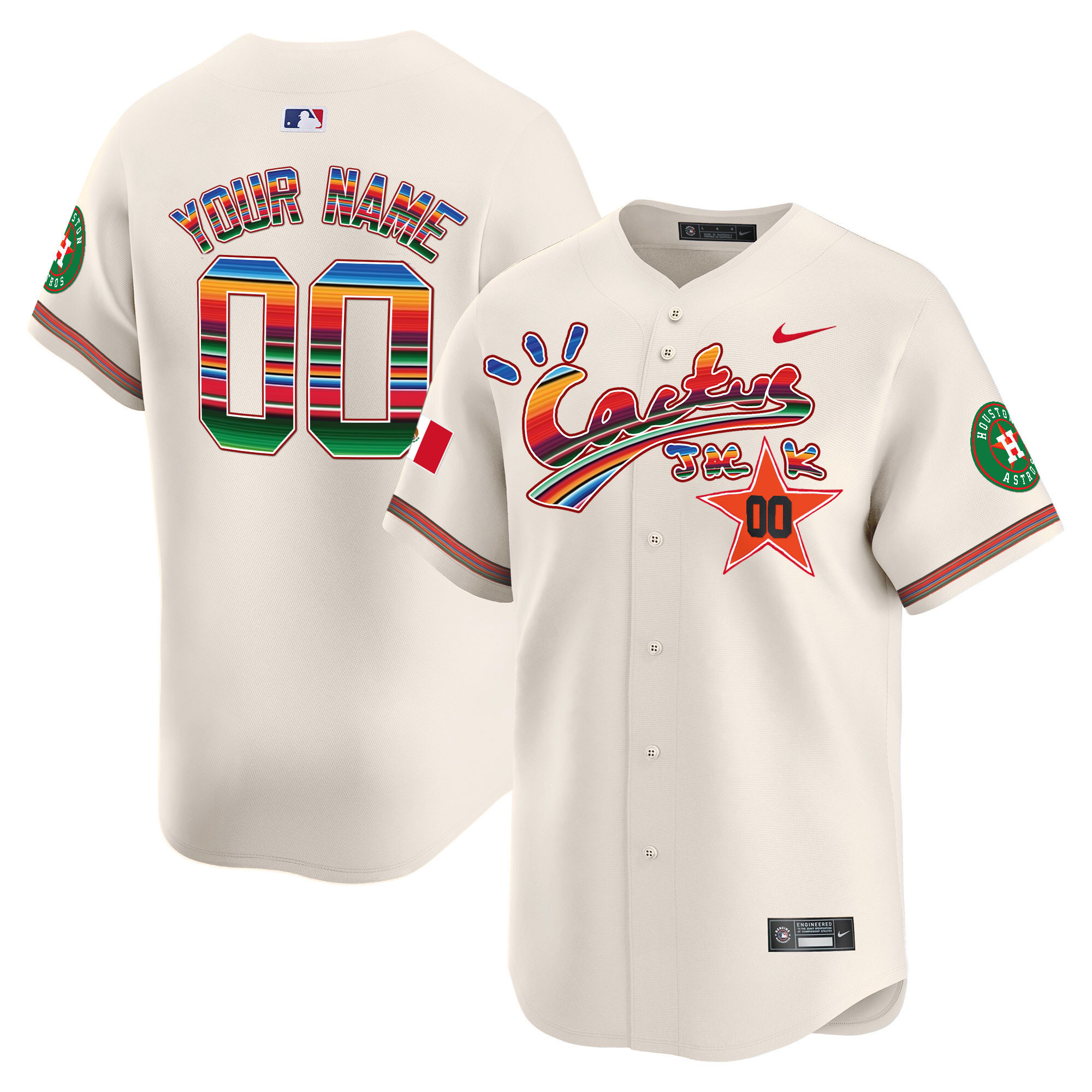 Houston Astros Mexico Cactus Jack Vapor Premier Limited Custom Cream Jersey - All Stitched