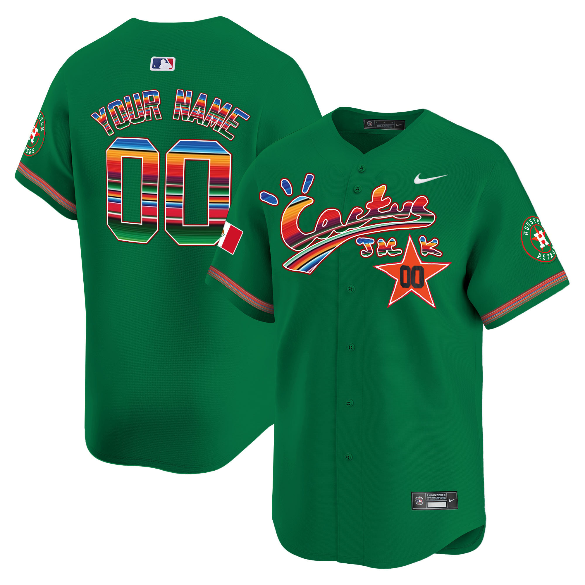 Houston Astros Mexico Cactus Jack Vapor Premier Limited Custom Green Jersey - All Stitched