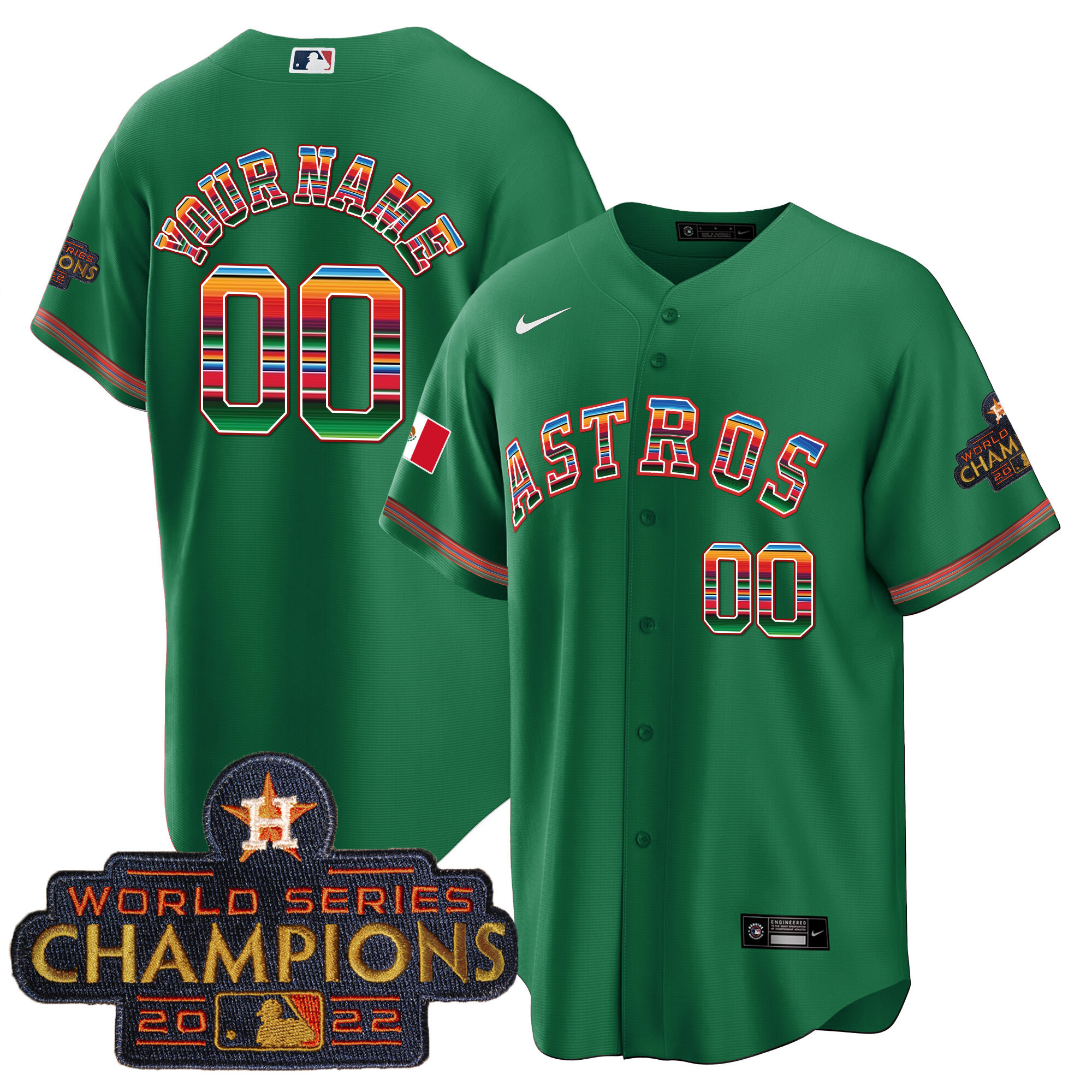 Houston Astros Mexico Cool Base Limited Custom Green Jersey - All Stitched