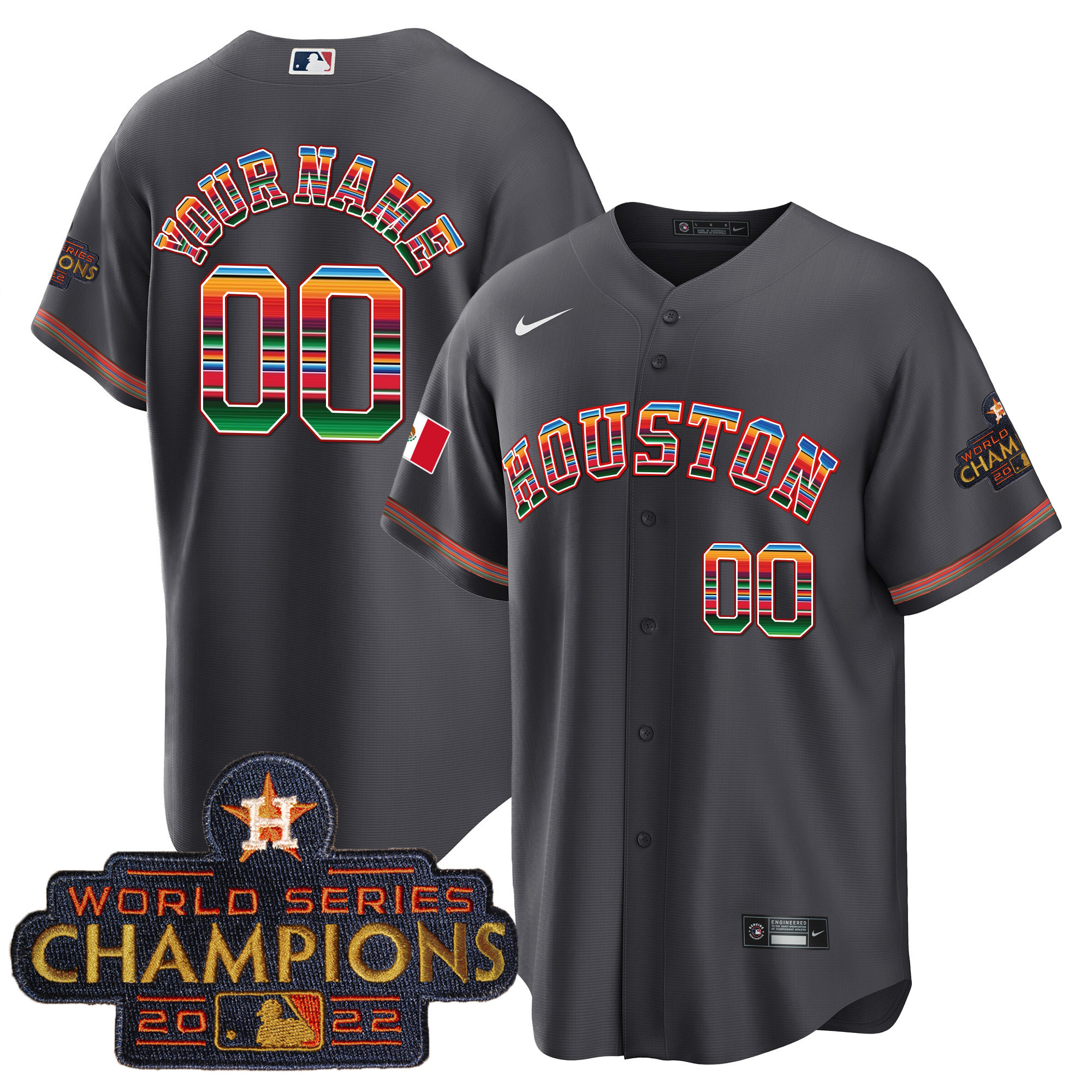 Houston Astros Mexico Cool Base Limited Custom V2 Charcoal Jersey - All Stitched