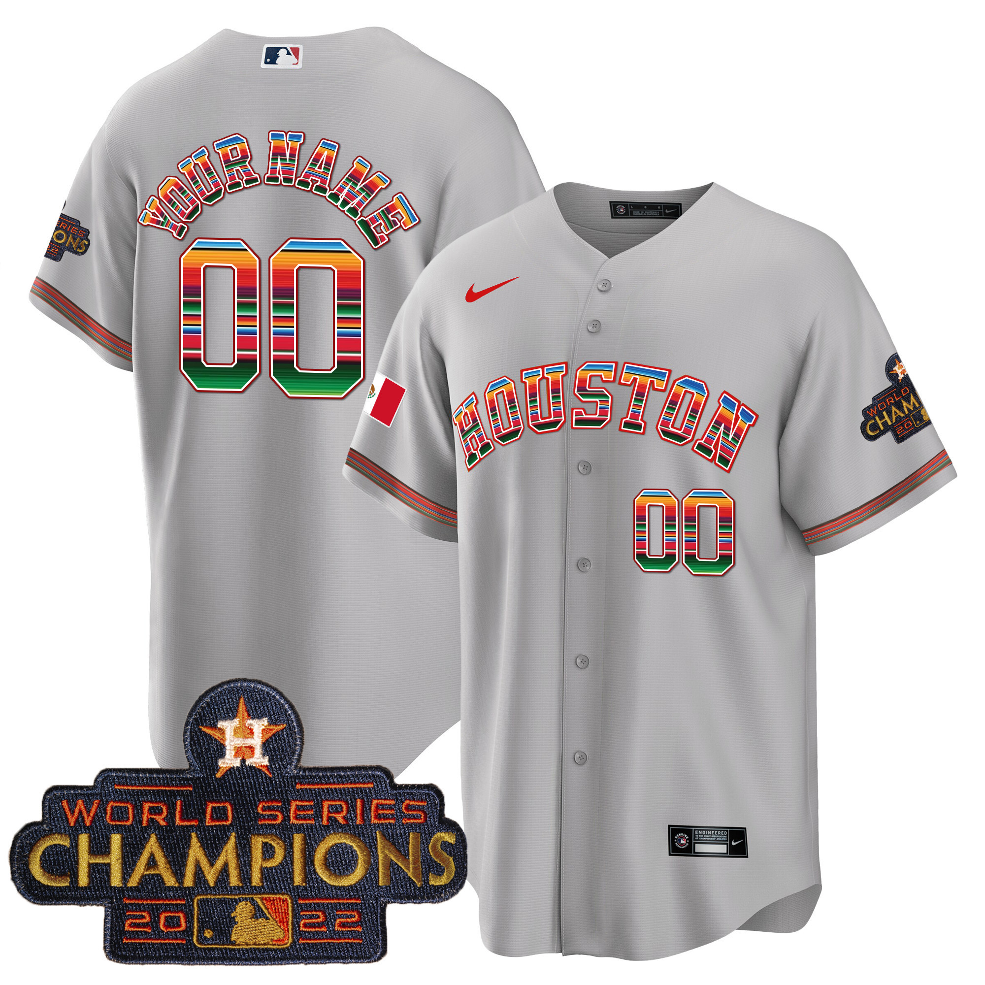 Houston Astros Mexico Cool Base Limited Custom V2 Gray Jersey - All Stitched