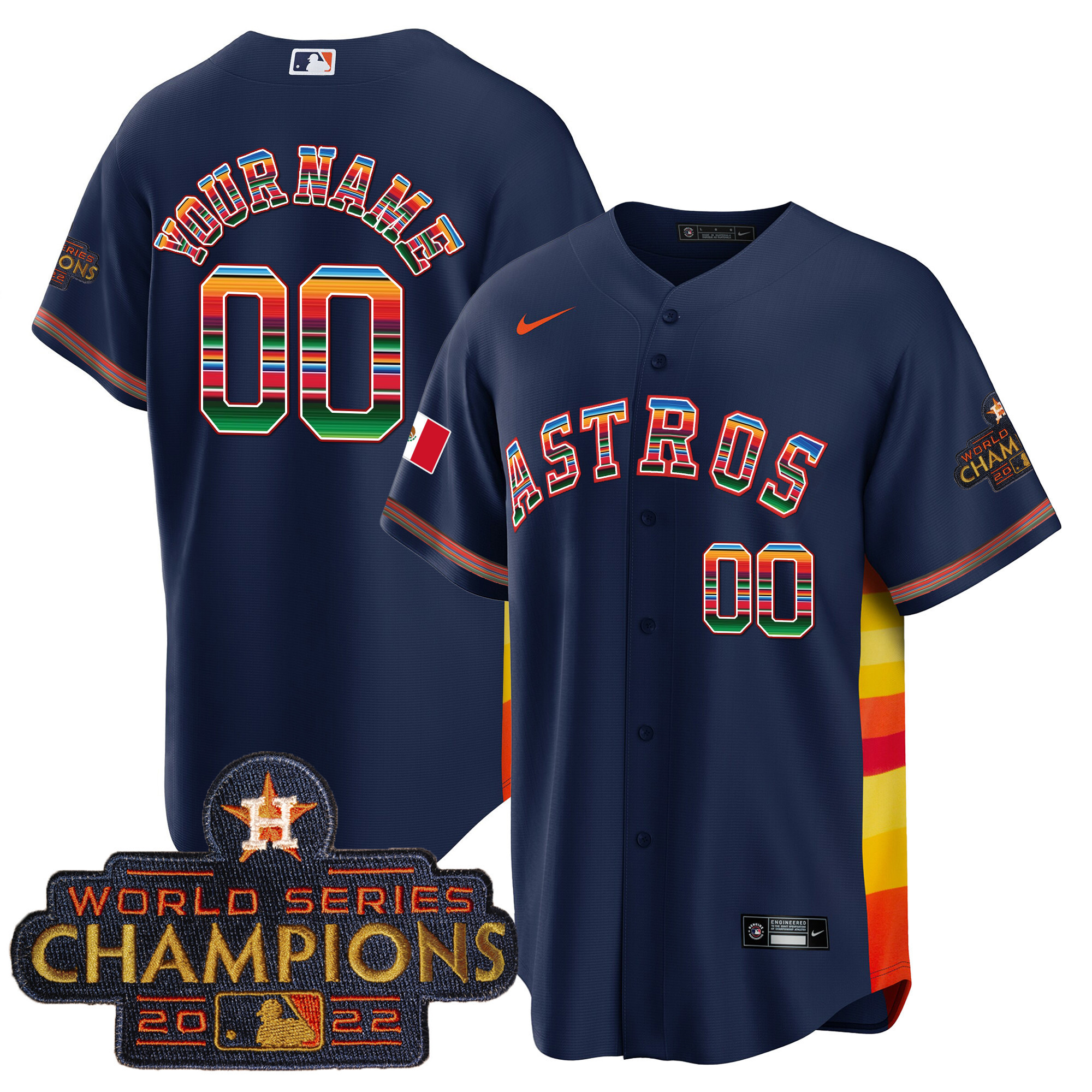Houston Astros Mexico Cool Base Limited Custom V2 Navy Alternate Jersey - All Stitched