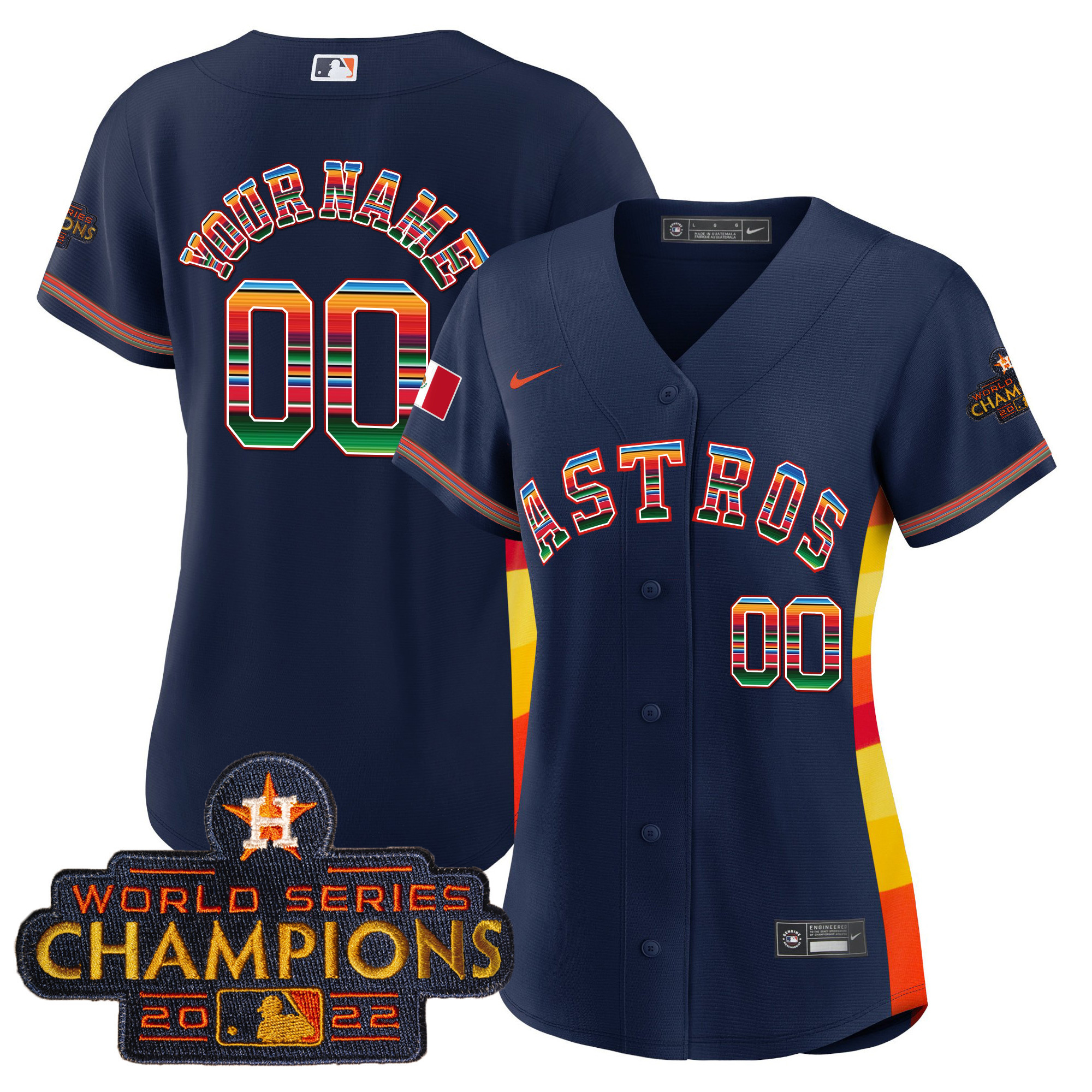 Houston Astros Mexico Cool Base Limited Custom V2 Navy Alternate Jersey - All Stitched