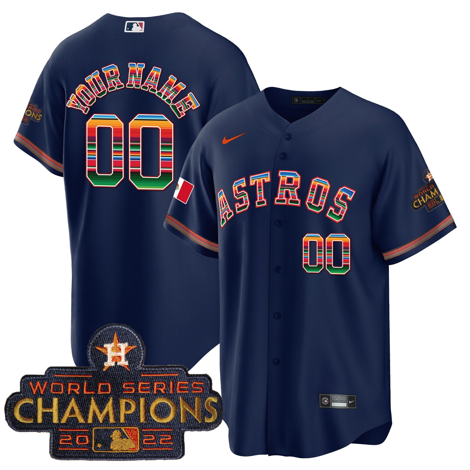 Houston Astros Mexico Cool Base Limited Custom V2 Navy Jersey - All Stitched