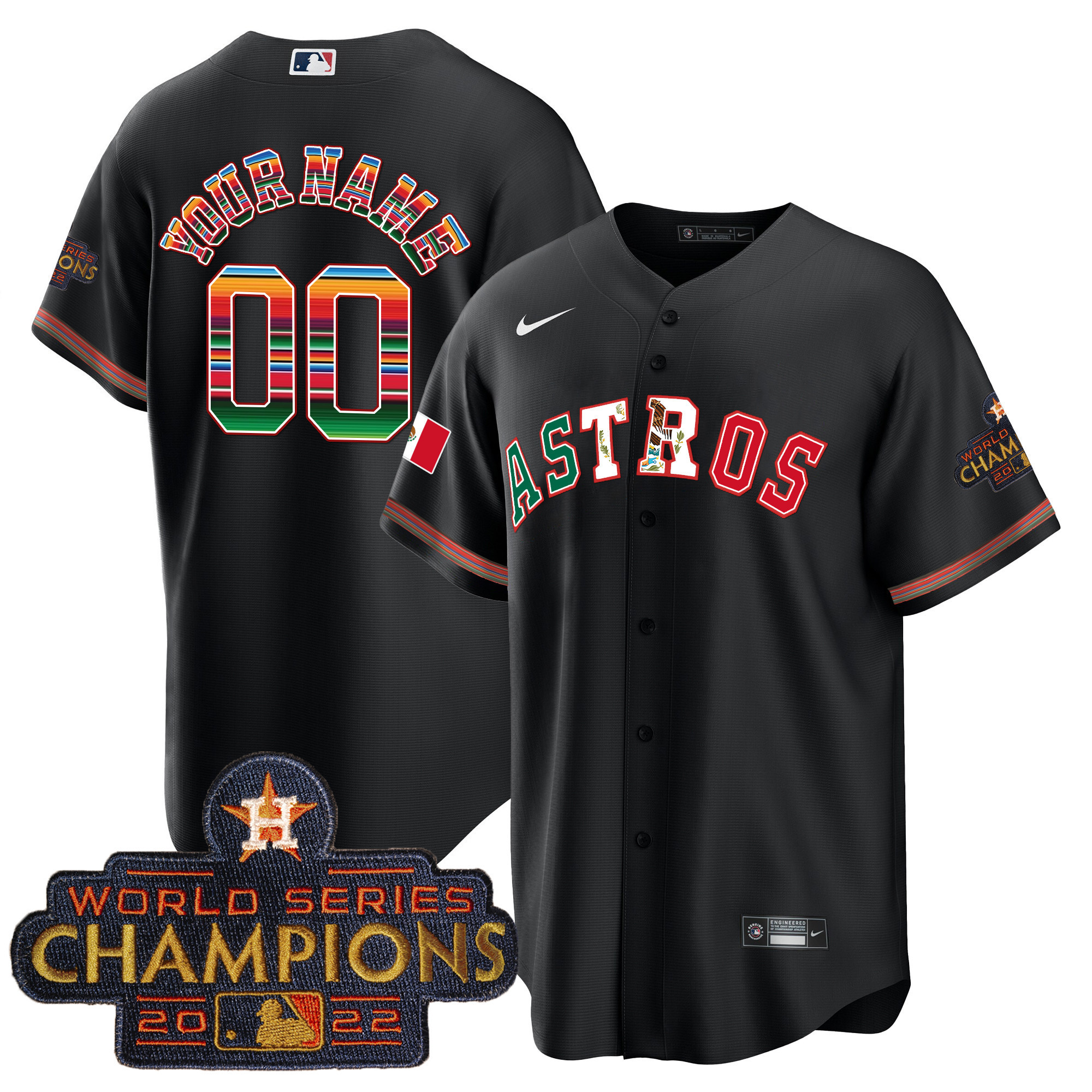 Houston Astros Mexico Cool Base Limited Custom V3 Black Jersey - All Stitched