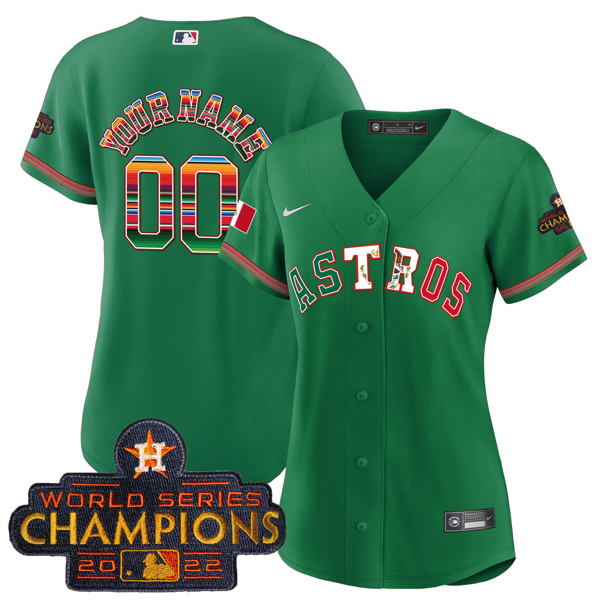 Houston Astros Mexico Cool Base Limited Custom V3 Green Jersey - All Stitched