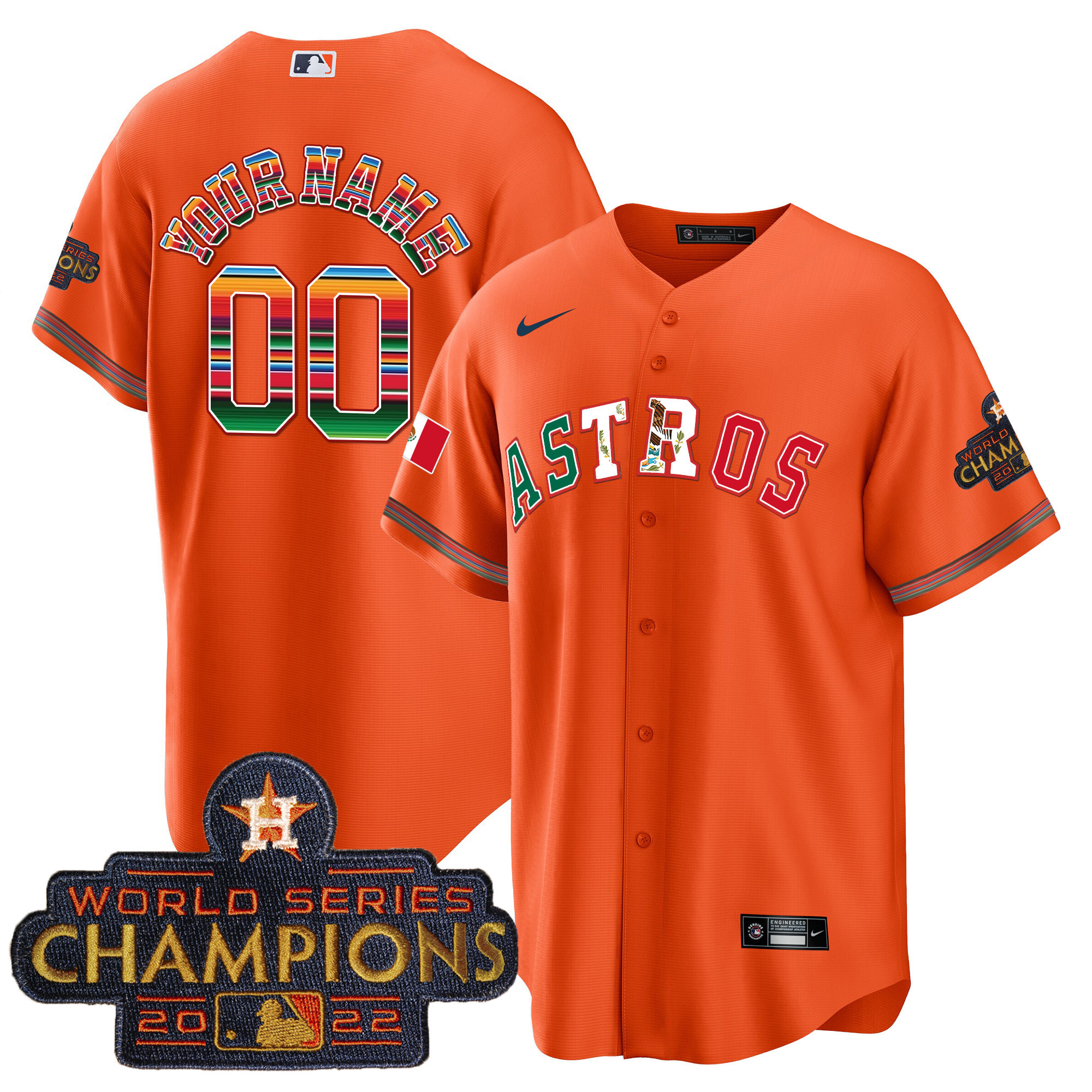 Houston Astros Mexico Cool Base Limited Custom V3 Orange Jersey - All Stitched