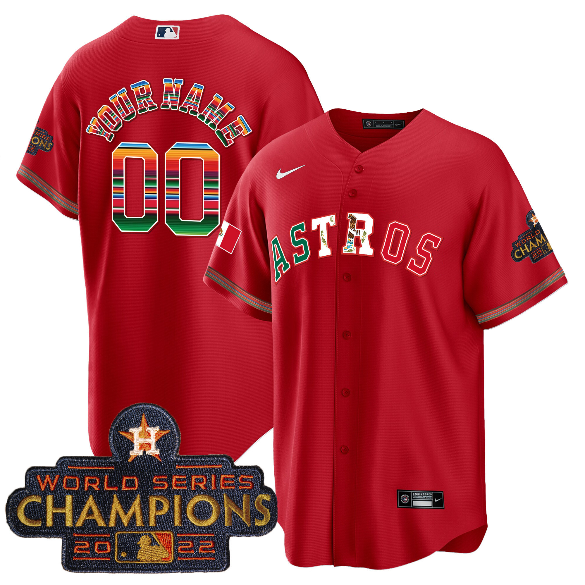 Houston Astros Mexico Cool Base Limited Custom V3 Red Jersey - All Stitched