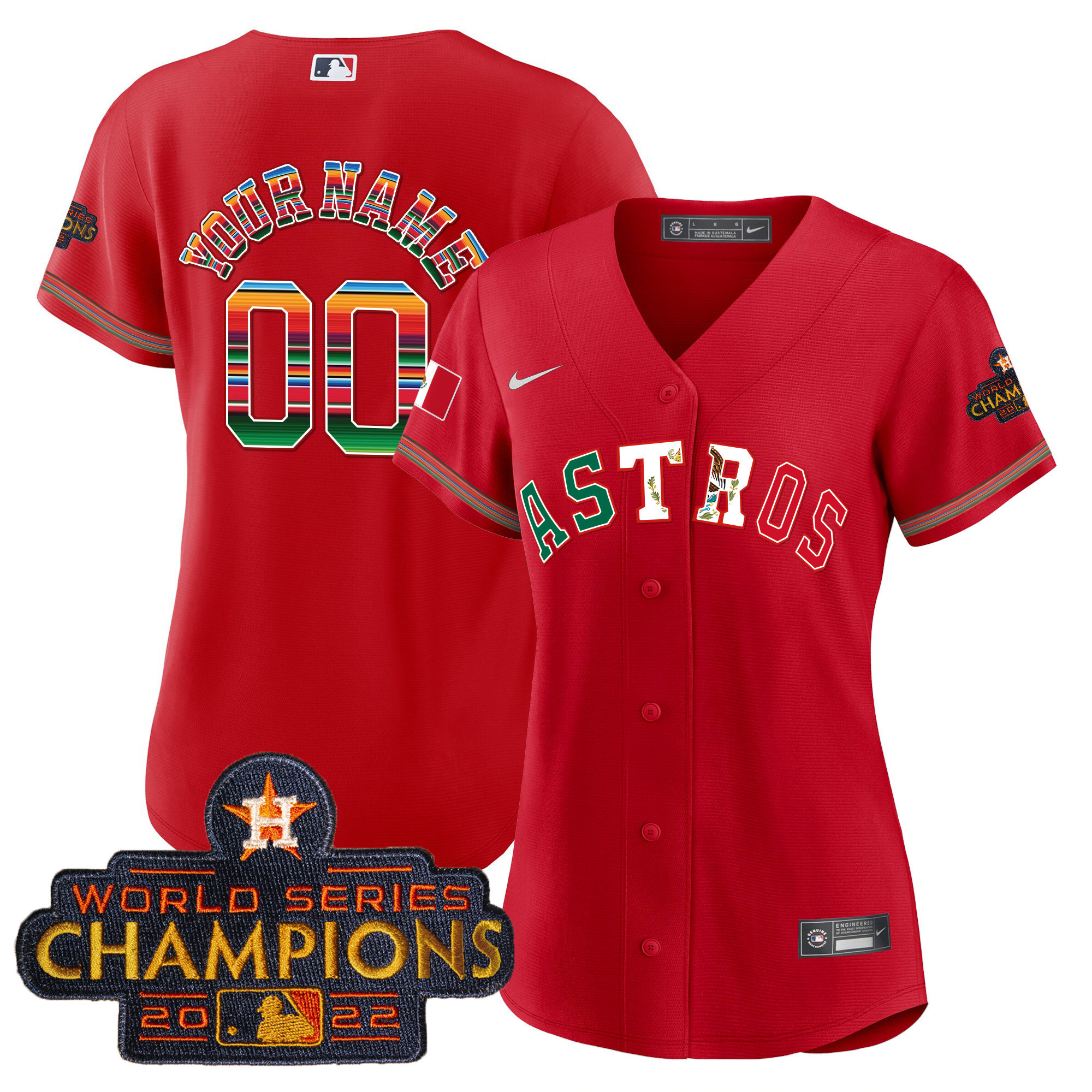 Houston Astros Mexico Cool Base Limited Custom V3 Red Jersey - All Stitched