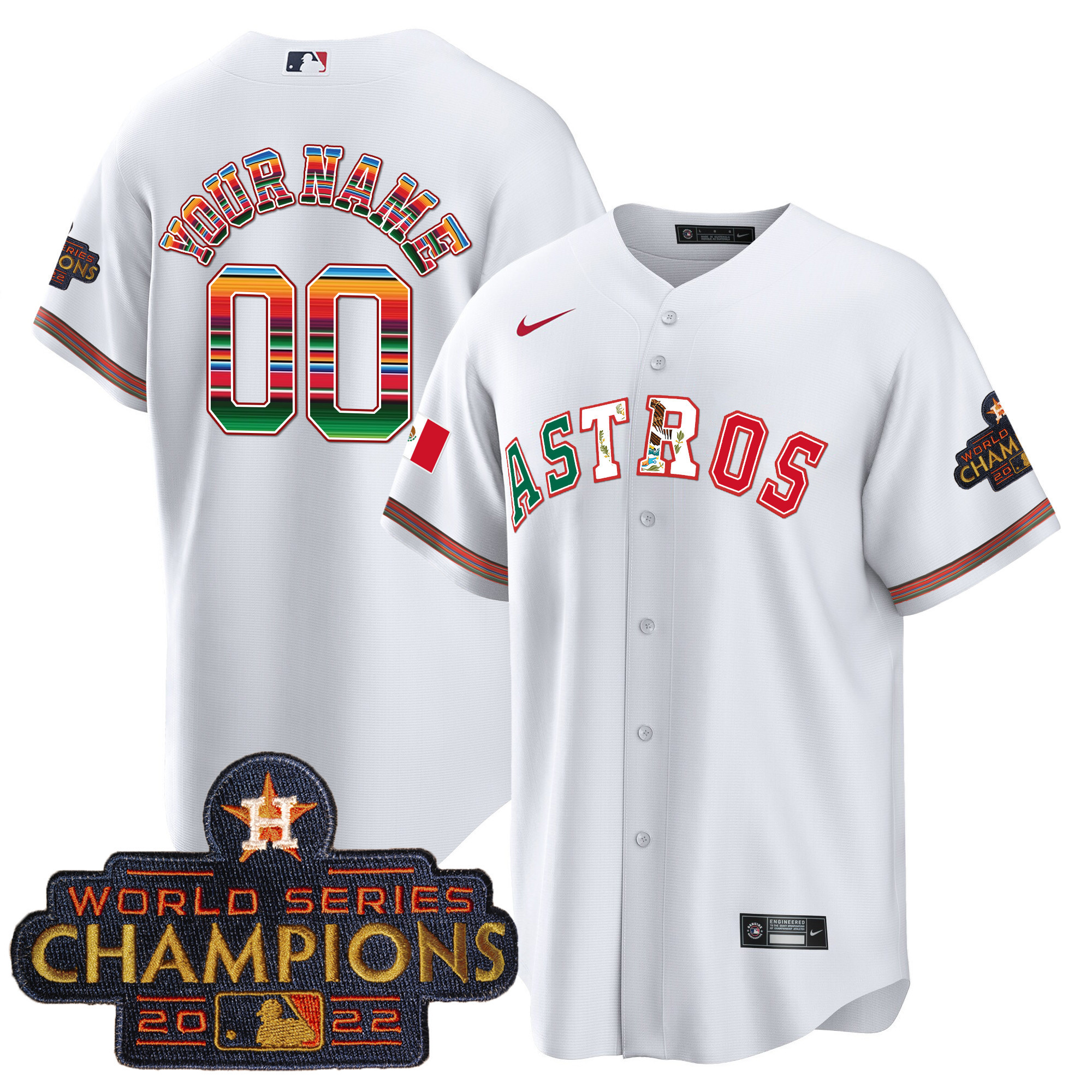 Houston Astros Mexico Cool Base Limited Custom V3 White Jersey - All Stitched