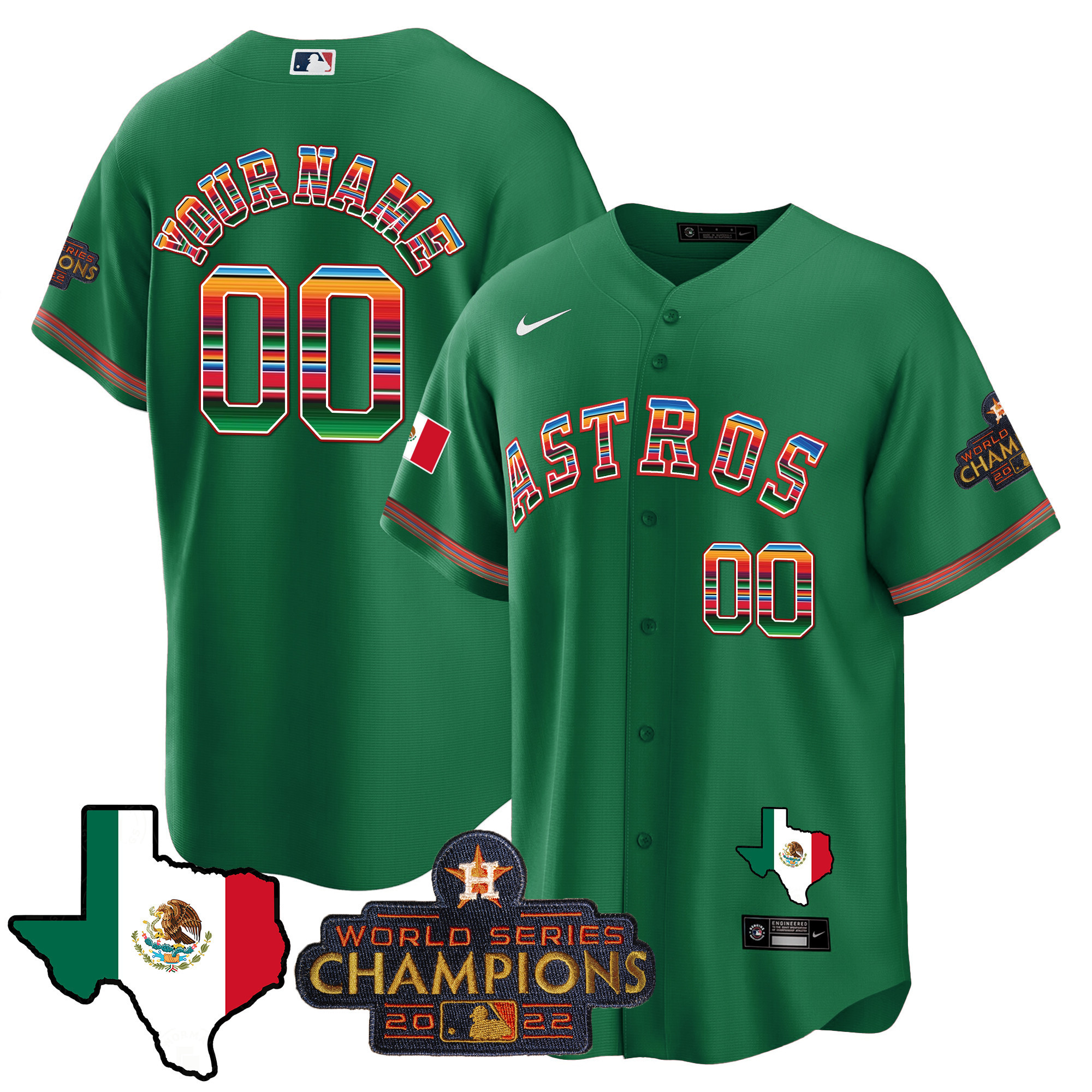 Houston Astros Mexico Texas Map Cool Base Custom Green Jersey - All Stitched