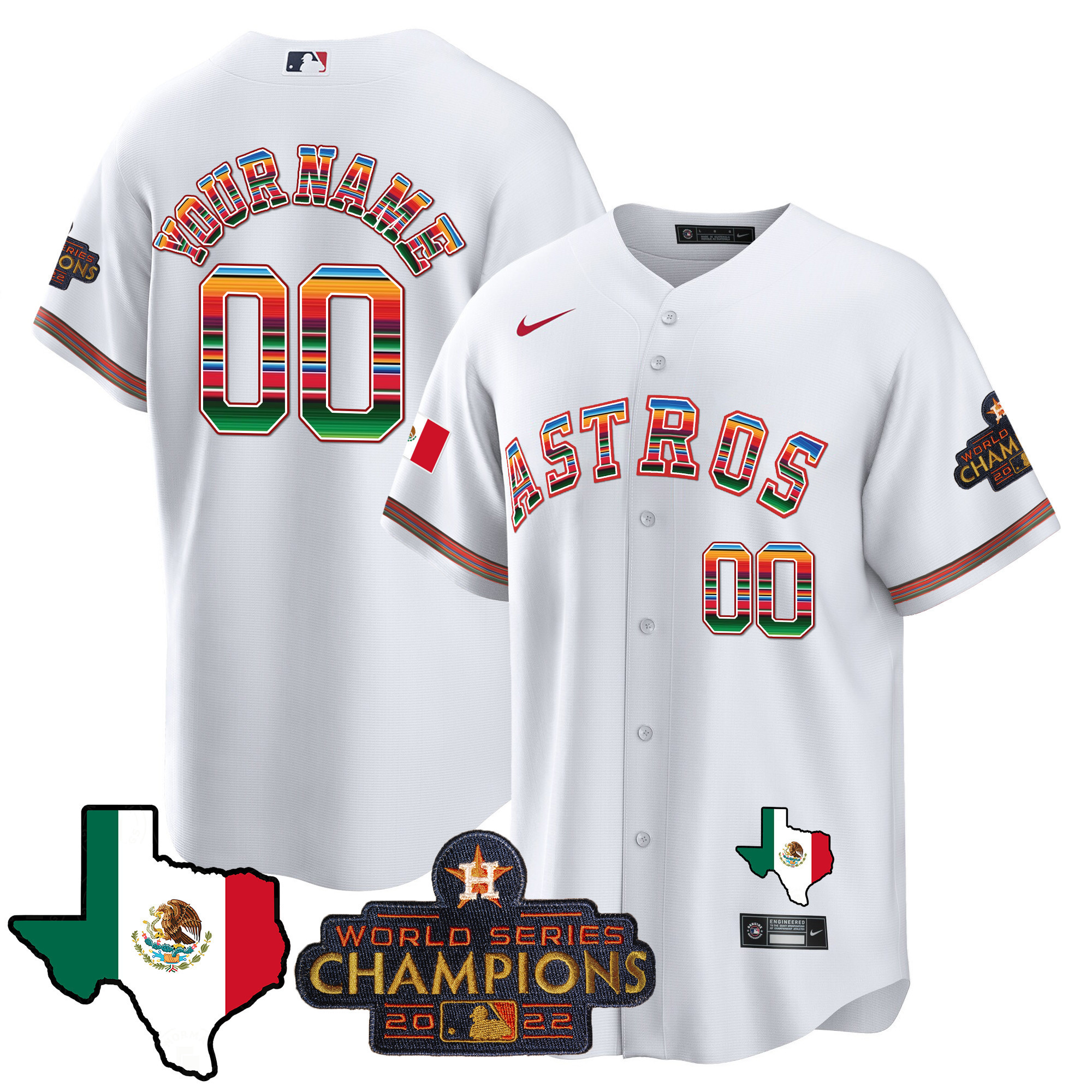 Houston Astros Mexico Texas Map Cool Base Custom White Jersey - All Stitched